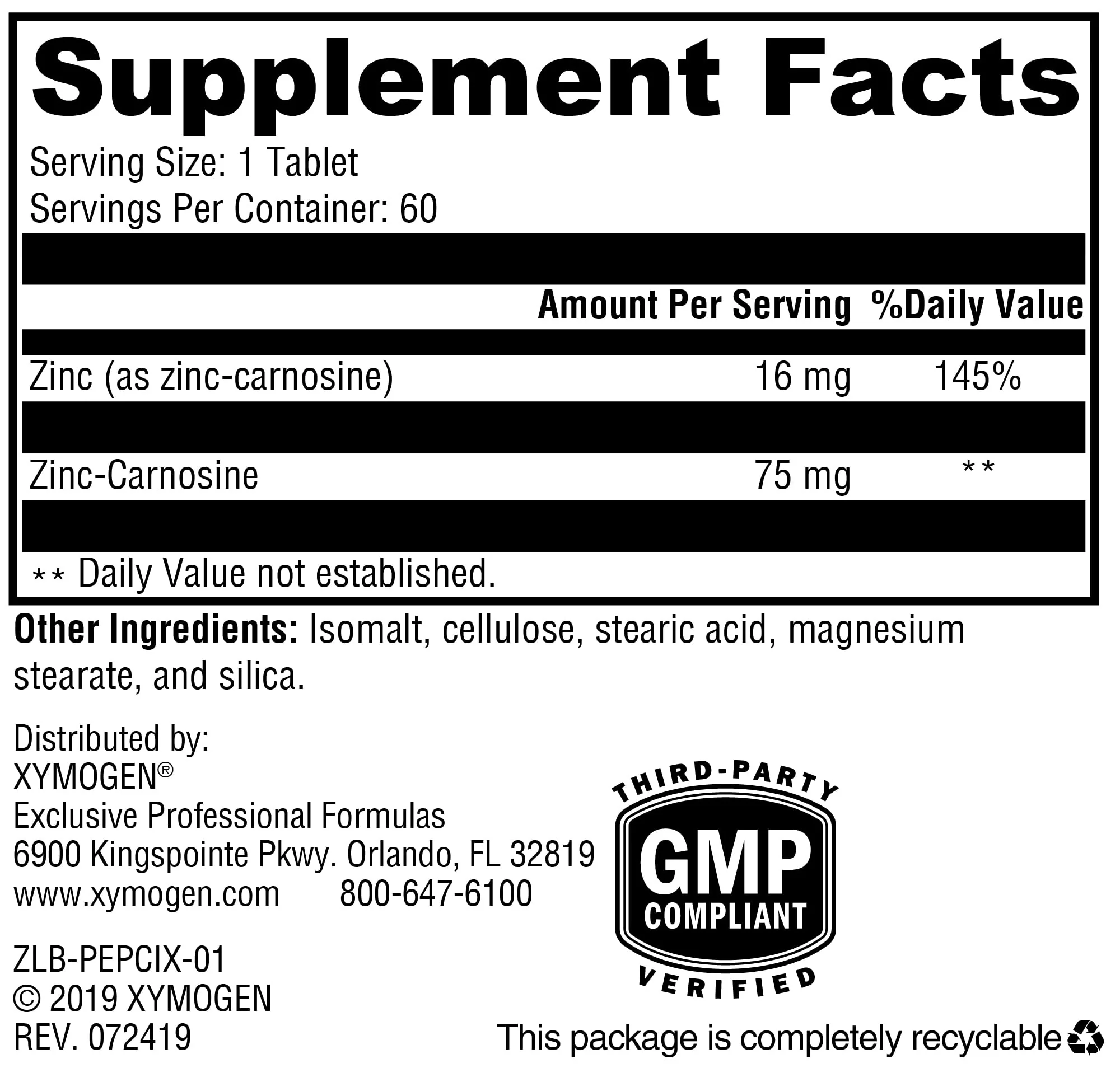 XYMOGEN PepciX Zinc with L-Carnosine for Gut Health - 60 Tablets - Image 7