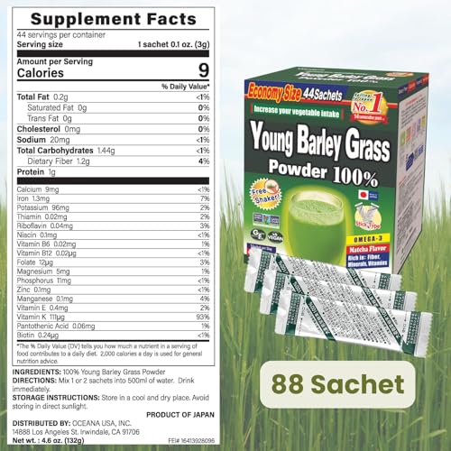 Yamamoto Kanpoh Yamakan Young Barley Grass Powder – Pure Green Nutrition, 88 Non-GMO Sachets (Japan) - Image 11