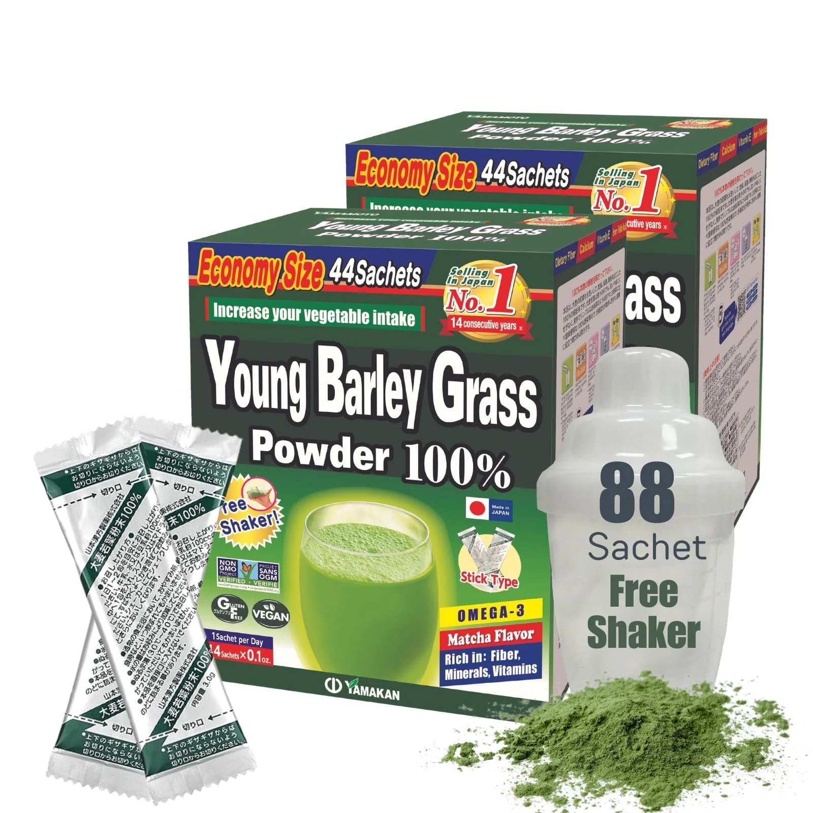 Yamamoto Kanpoh Yamakan Young Barley Grass Powder – Pure Green Nutrition, 88 Non-GMO Sachets (Japan) - Image 12