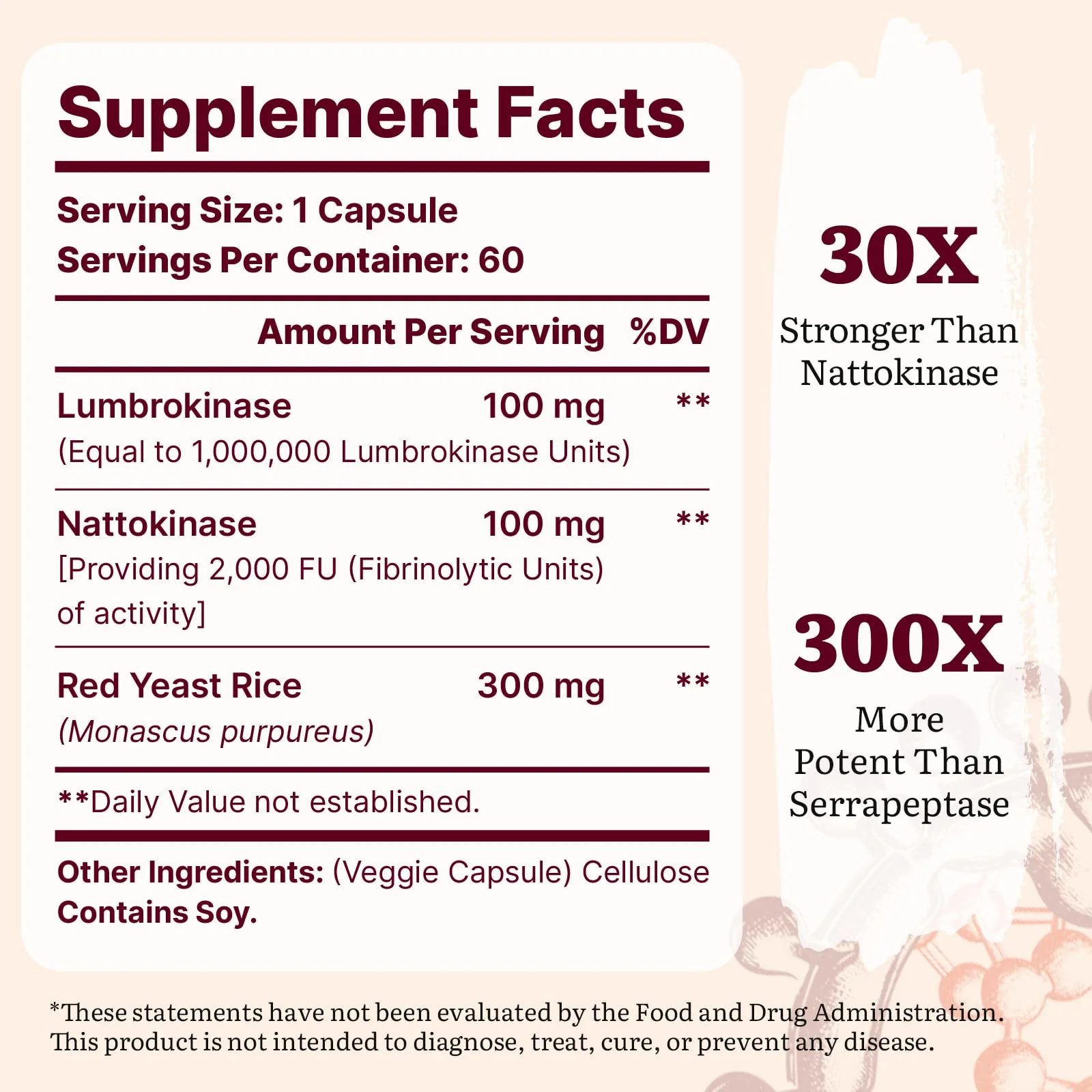 Yasumako Lumbrokinase 100mg + Nattokinase 100mg + Red Yeast Rice 300mg — 600 Capsules (Pack of 10) - Image 2