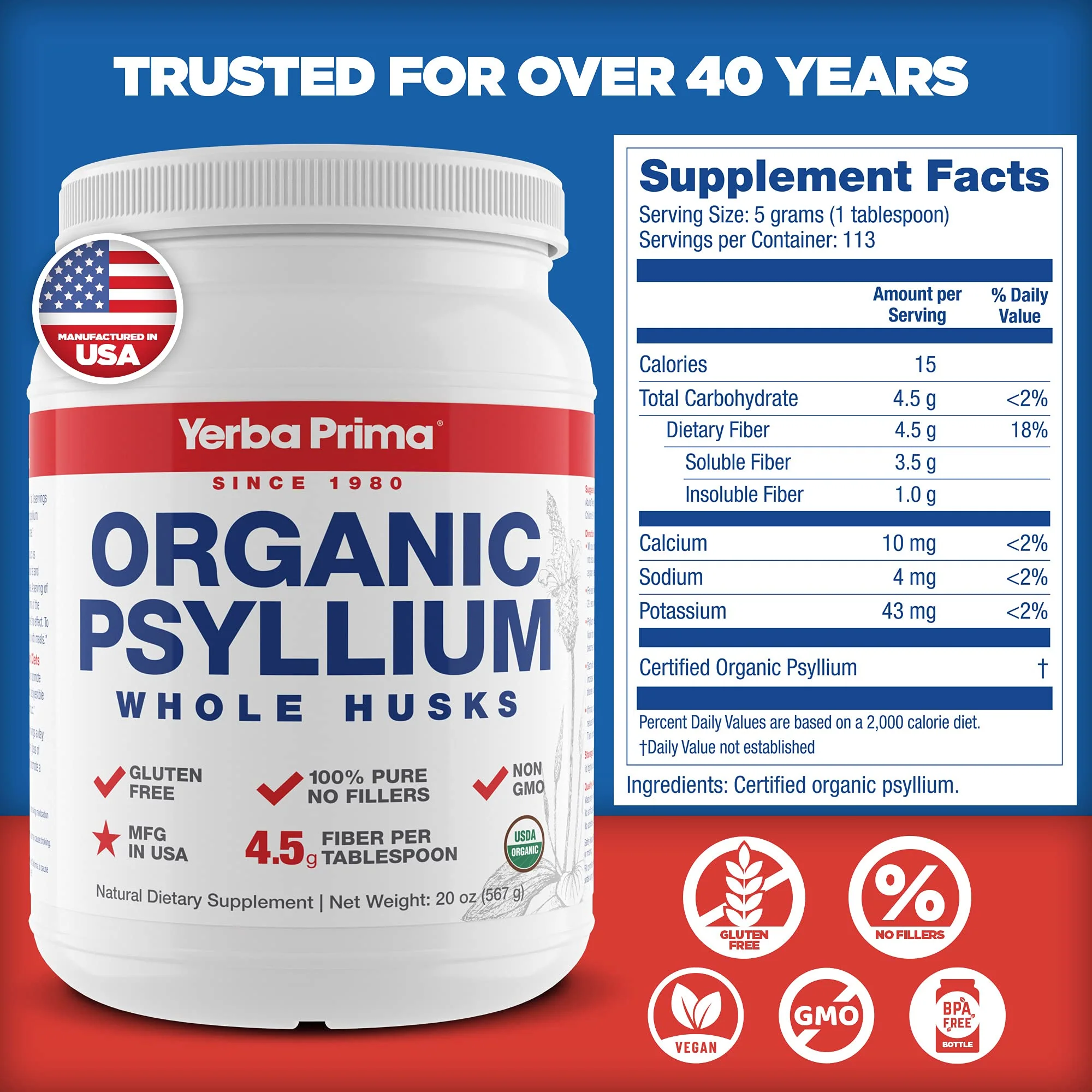 Yerba Prima Organic Whole Psyllium Husks Fiber – 20 oz Pack of 2 | Gluten Free, Non-GMO, Vegan - Image 5