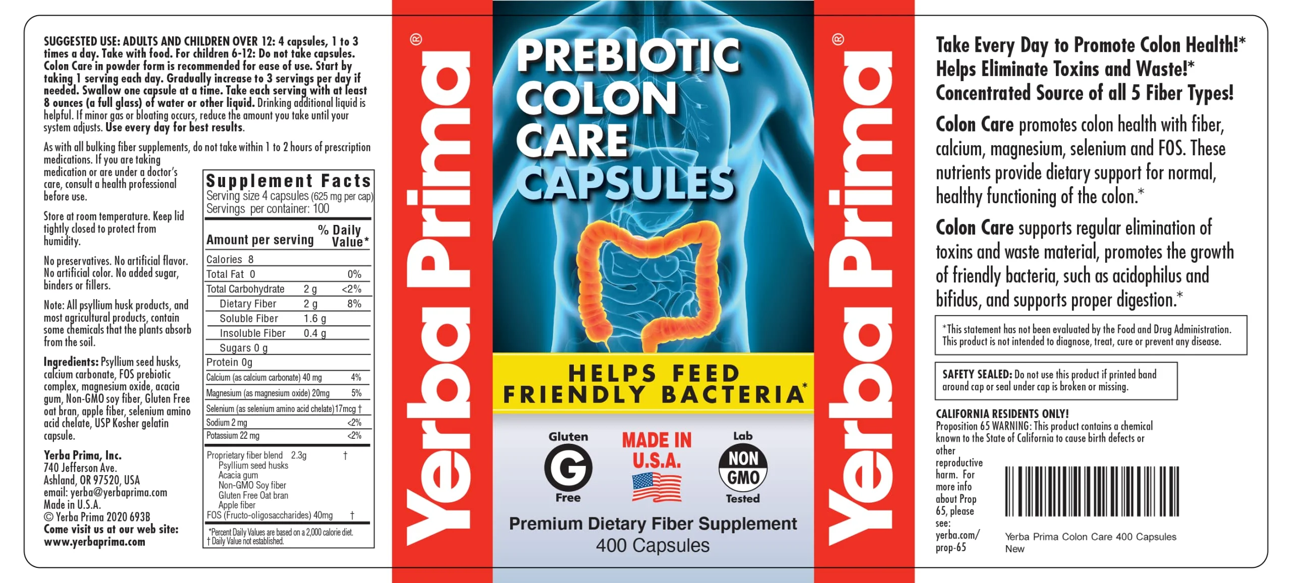 Yerba Prima Prebiotic Colon Care Capsules, 400 Caps (Pack of 2) – Five Forms of Dietary Fiber - Image 5