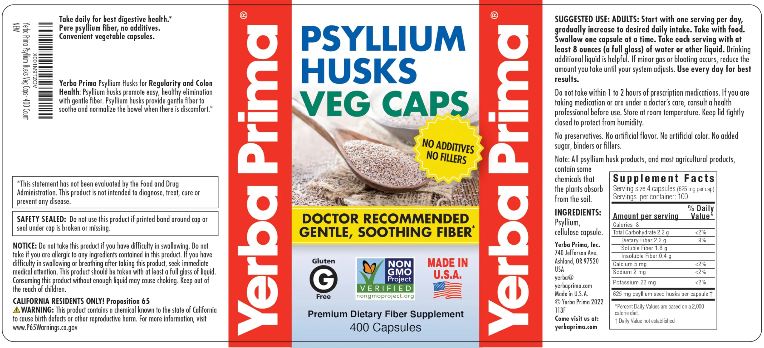 Yerba Prima Psyllium Husk Capsules - 400 Capsules (625 mg) | Vegan, Non-GMO, Gluten Free - Image 4