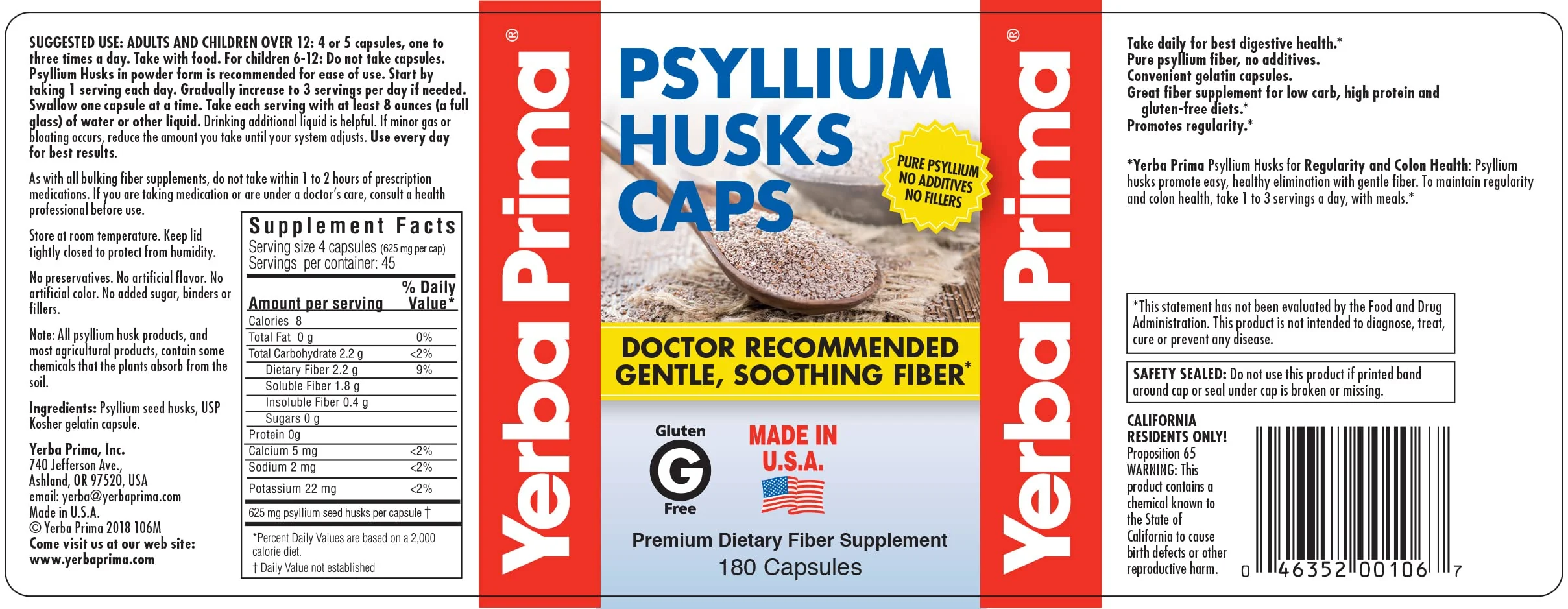 Yerba Prima Psyllium Husks Caps – 180 Caps (Pack of 3) Non-GMO Gluten Free Fiber - Image 8