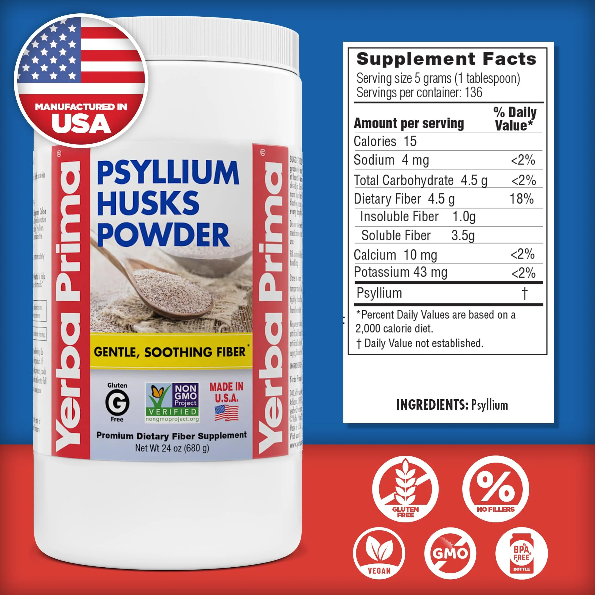 Yerba Prima Psyllium Husks Powder - 24 oz (Pack of 2) Unflavored, Fine Ground, Natural Fiber Supplement - Image 3