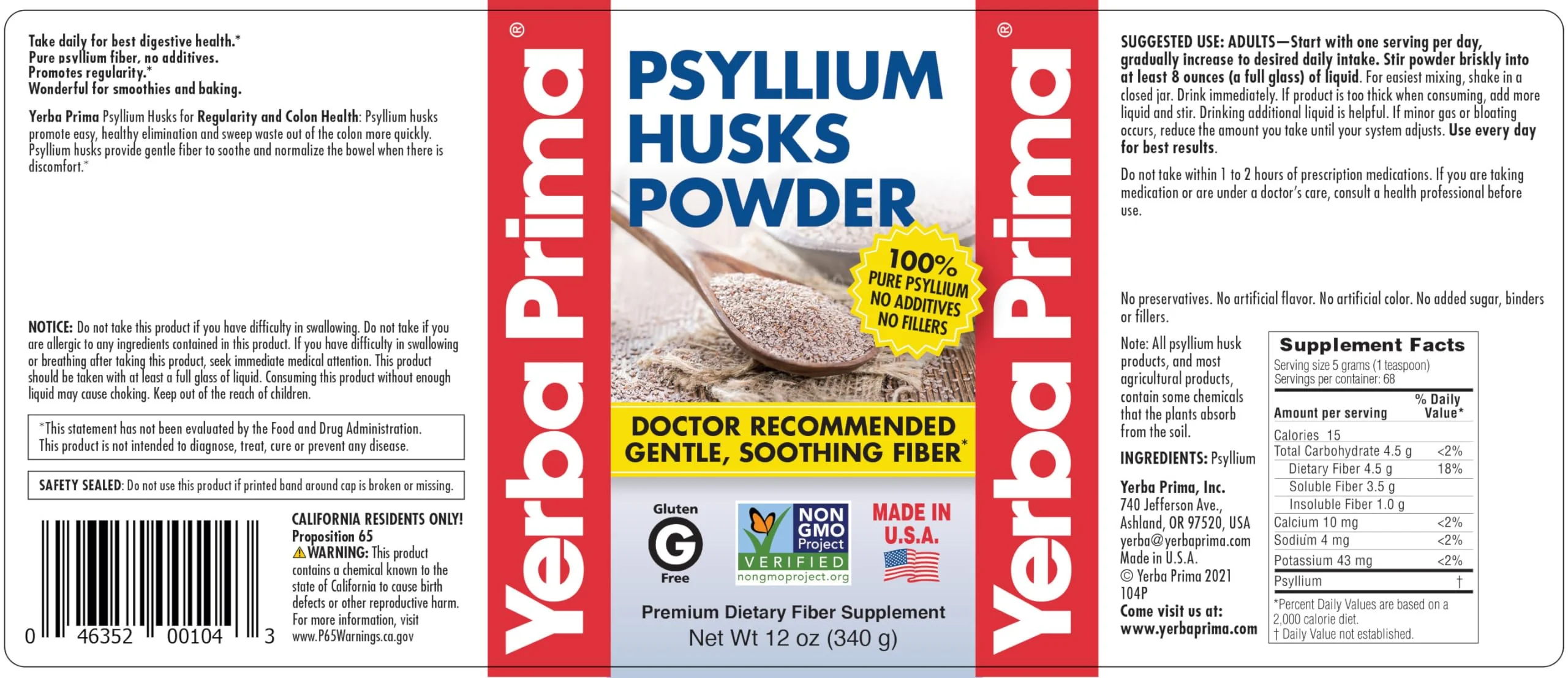 Yerba Prima Psyllium Husks Powder - 4 x 12 oz Pack (New Label) - Natural Fiber for Regularity & Gut Health - Image 7