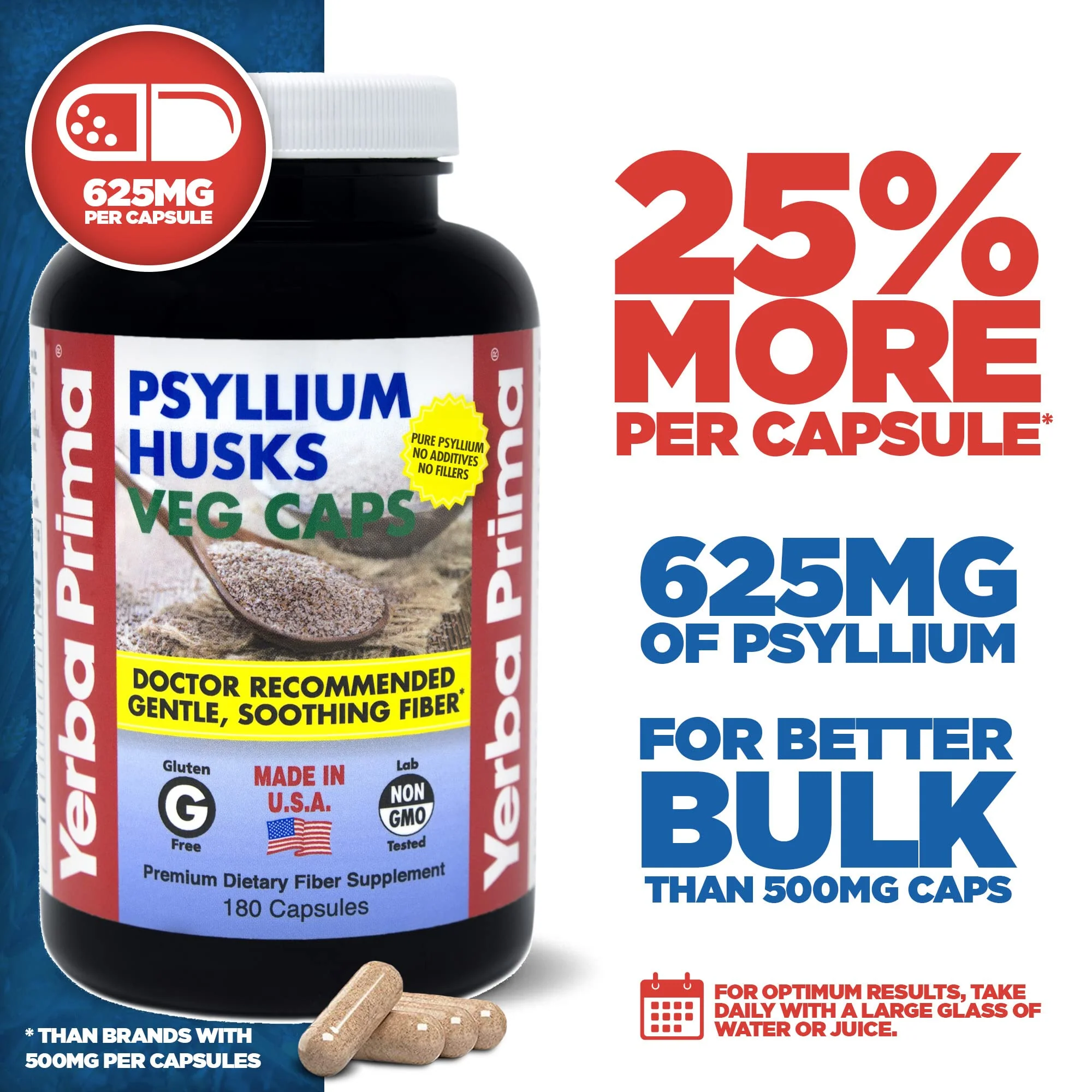 Yerba Prima Psyllium Husks Veg Caps - 180 Count Pack of 3 | Vegan, Non-GMO, Gluten Free Fiber Supplement - Image 2