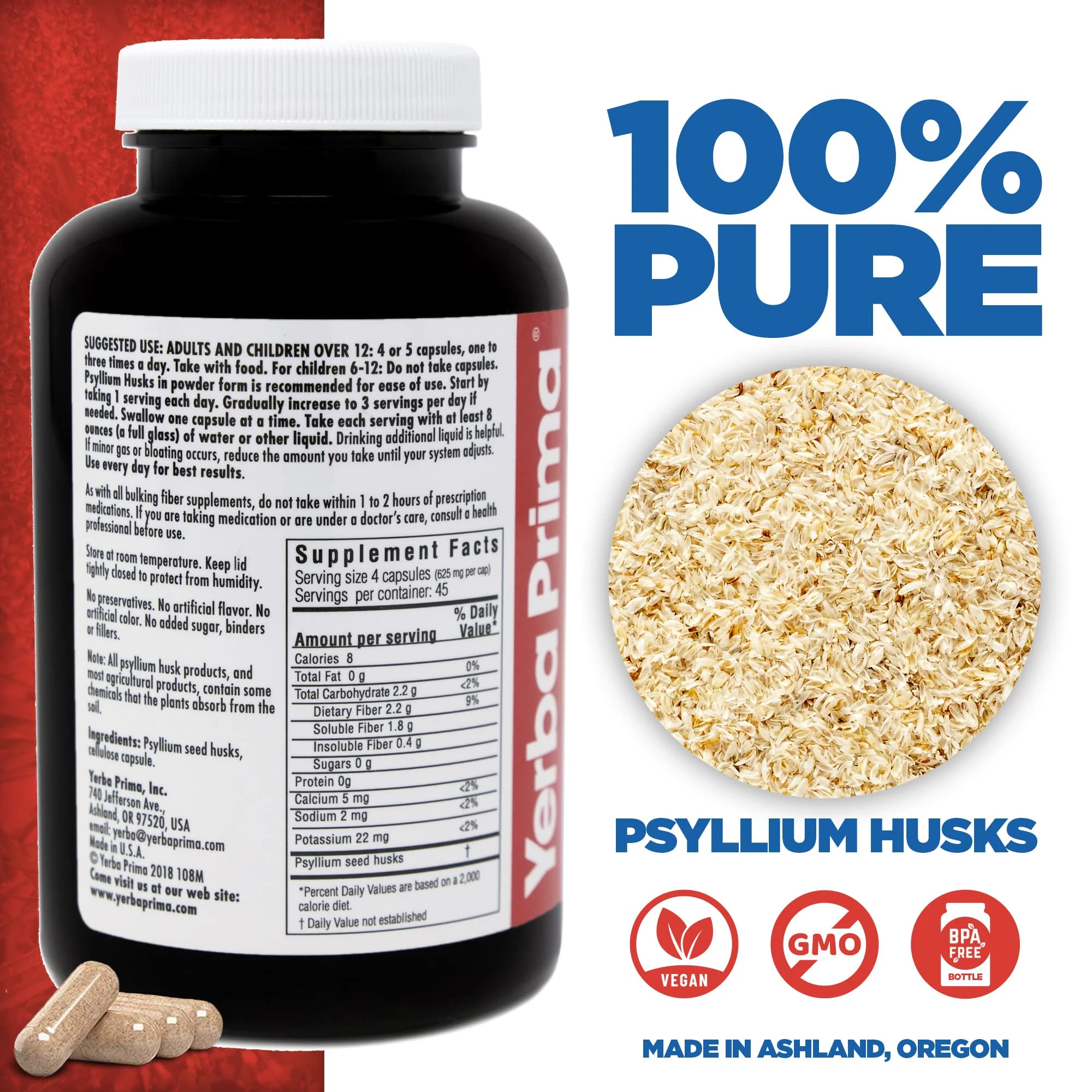 Yerba Prima Psyllium Husks Veg Caps - 180 Count Pack of 3 | Vegan, Non-GMO, Gluten Free Fiber Supplement - Image 4