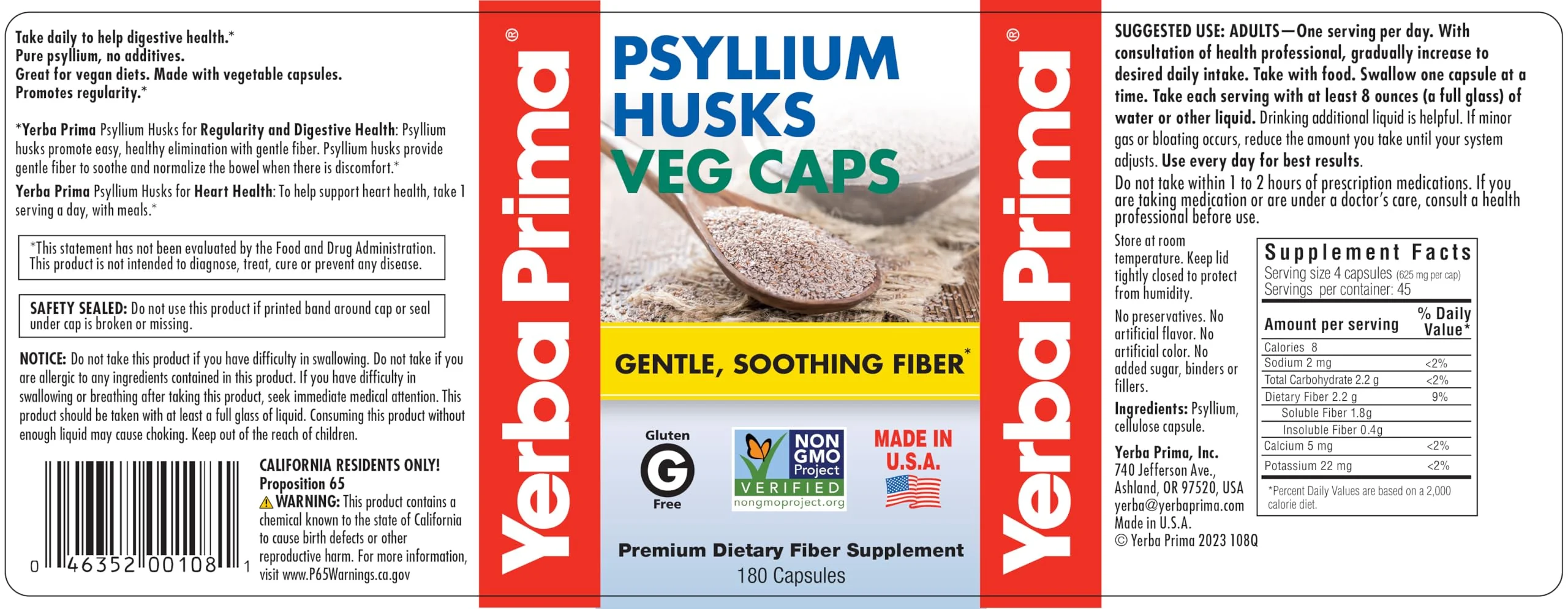 Yerba Prima Psyllium Husks Veg Caps - 180 Count Pack of 3 | Vegan, Non-GMO, Gluten Free Fiber Supplement - Image 5