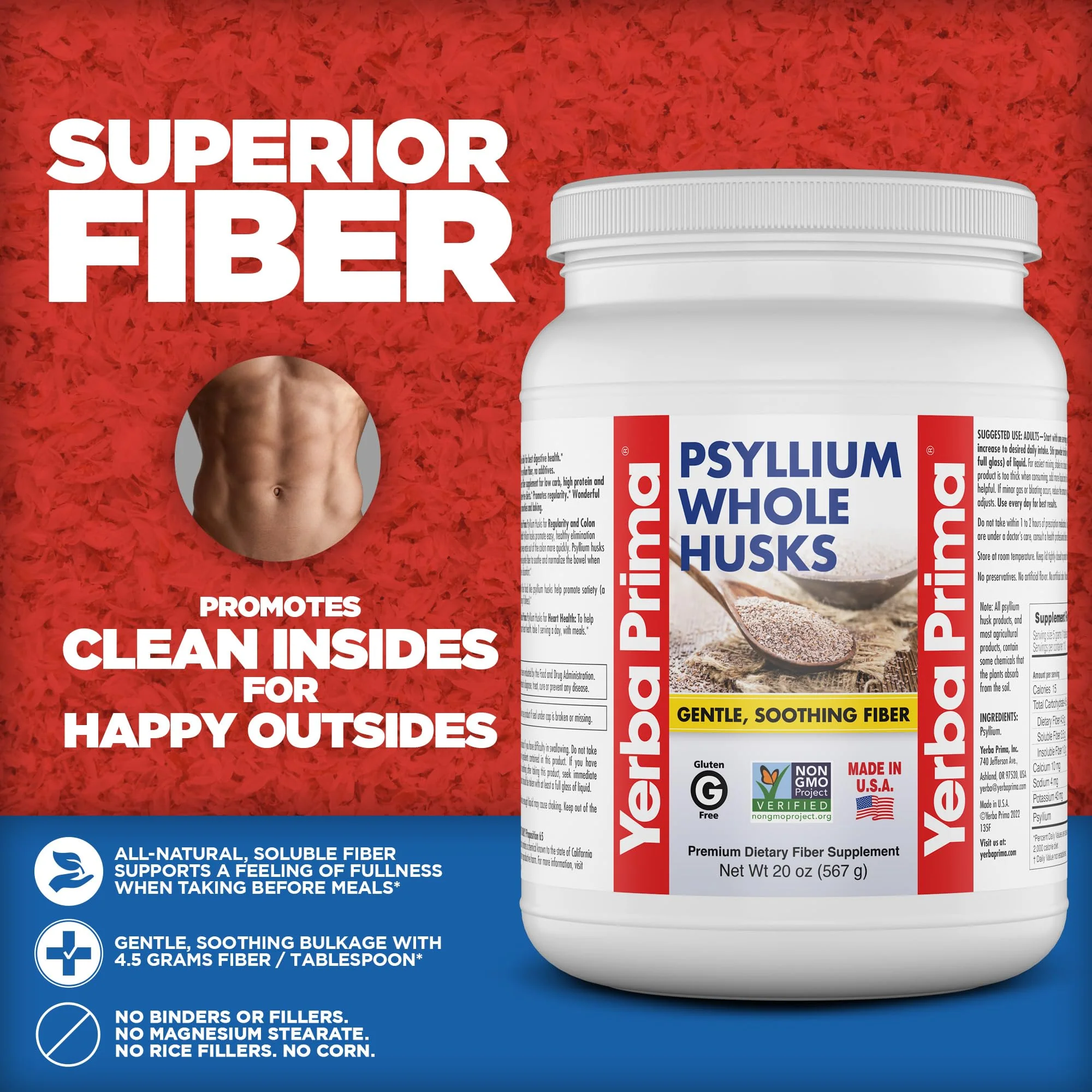 Yerba Prima Whole Psyllium Husk Fiber Supplement 20 oz (Pack of 2) – Vegan, Gluten Free, Non-GMO - Image 2