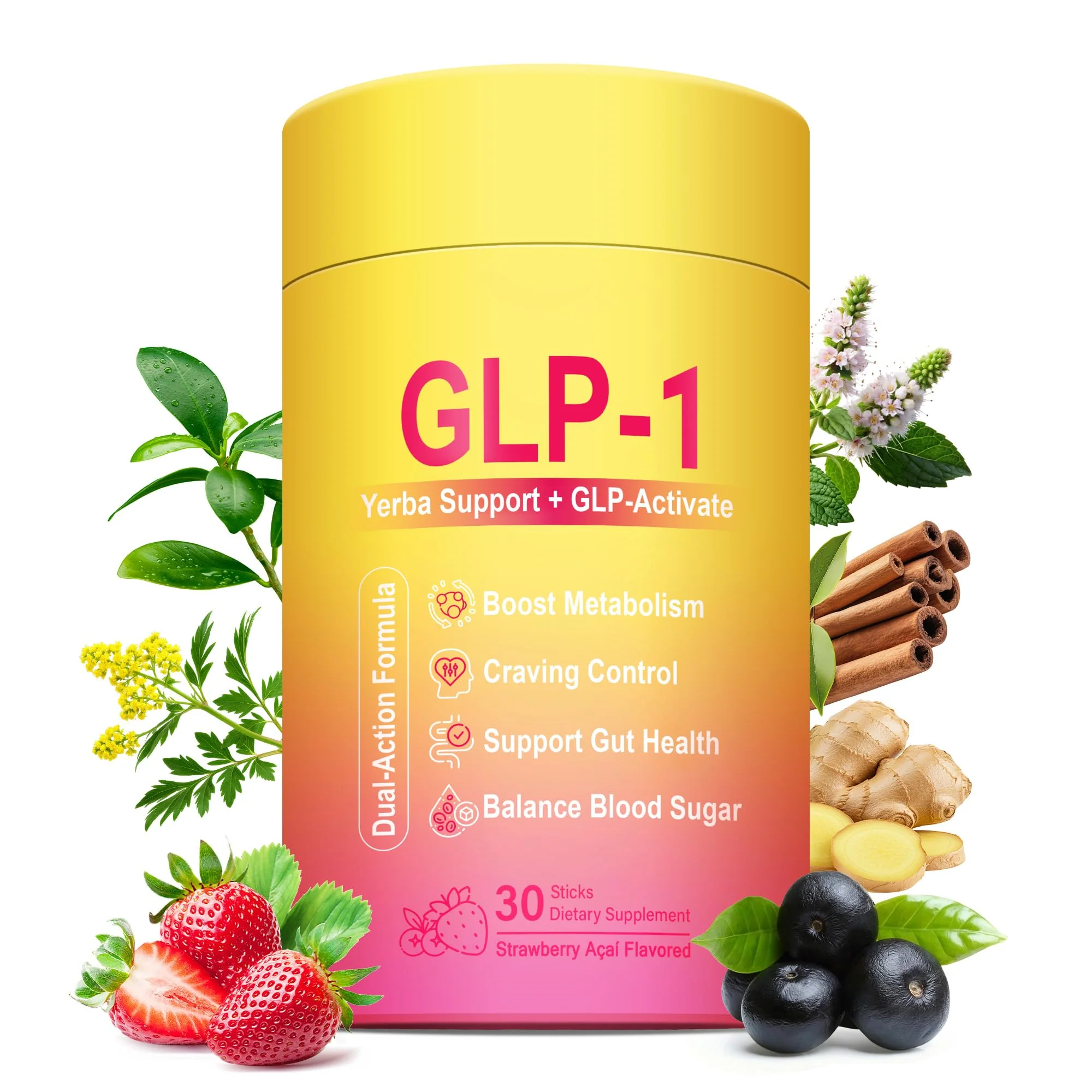 Yooloks Cutting Drink Mix – GLP-1 Drink Mix with 5-HTP, Yerba Mate & Magnesium, FOS | Strawberry Acai Flavor – 30 Servings - Image 8