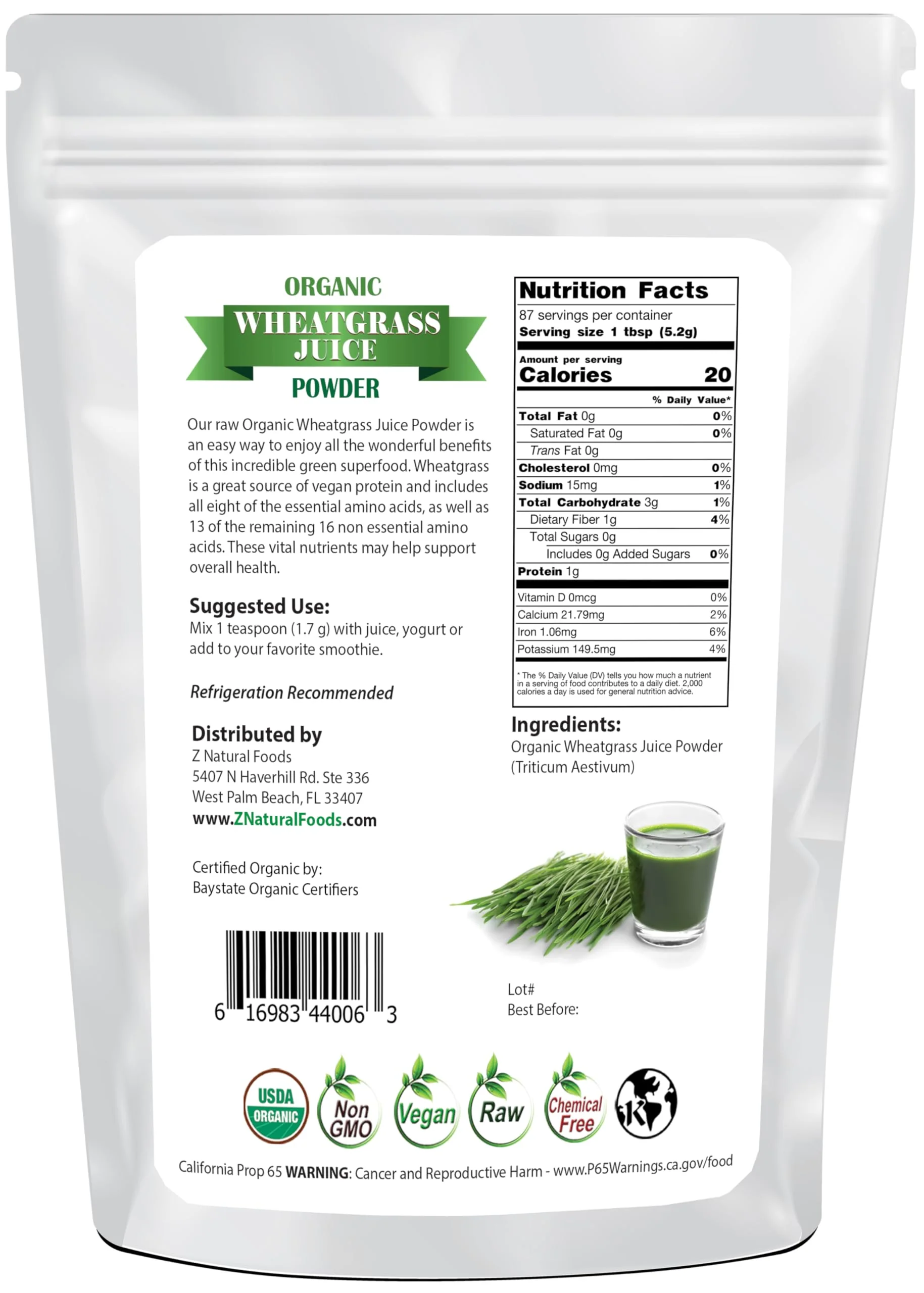 Z Natural Foods Organic Wheat Grass Juice Powder - 1lb | Non-GMO, Vegan, Kosher - Image 5