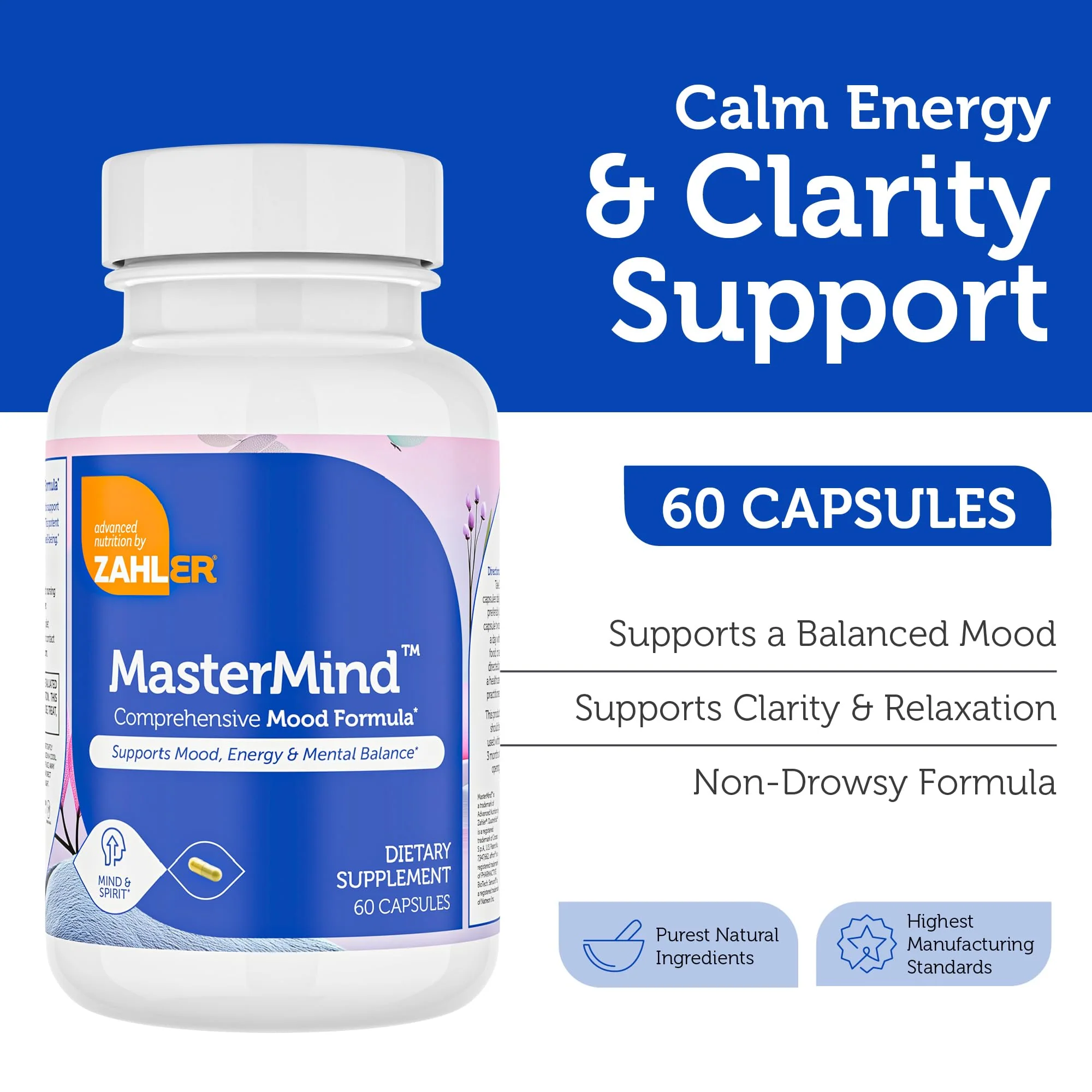 Zahler Mastermind: Comprehensive Mood Formula for Mood Support, Energy & Mental Balance | Certified Kosher | 60 Capsules - Image 2
