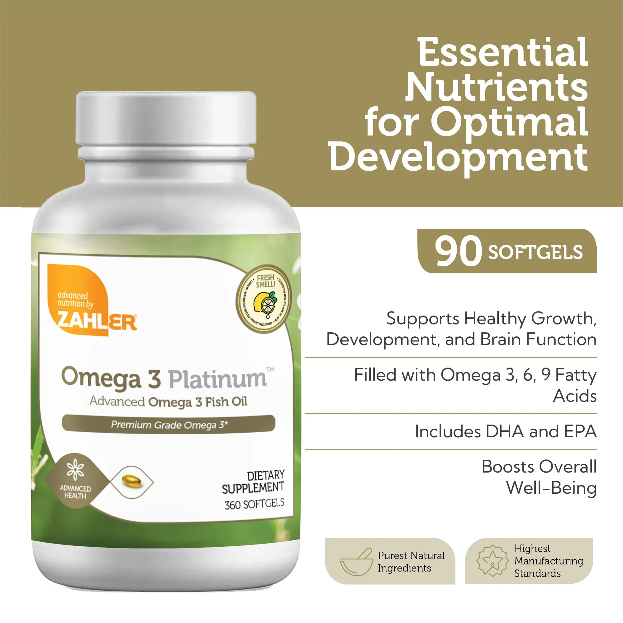 Zahler Omega 3 Fish Oil - 360 Softgels | 600 mg EPA, 400 mg DHA | Kosher Tuna | Brain & Heart Support - Image 2