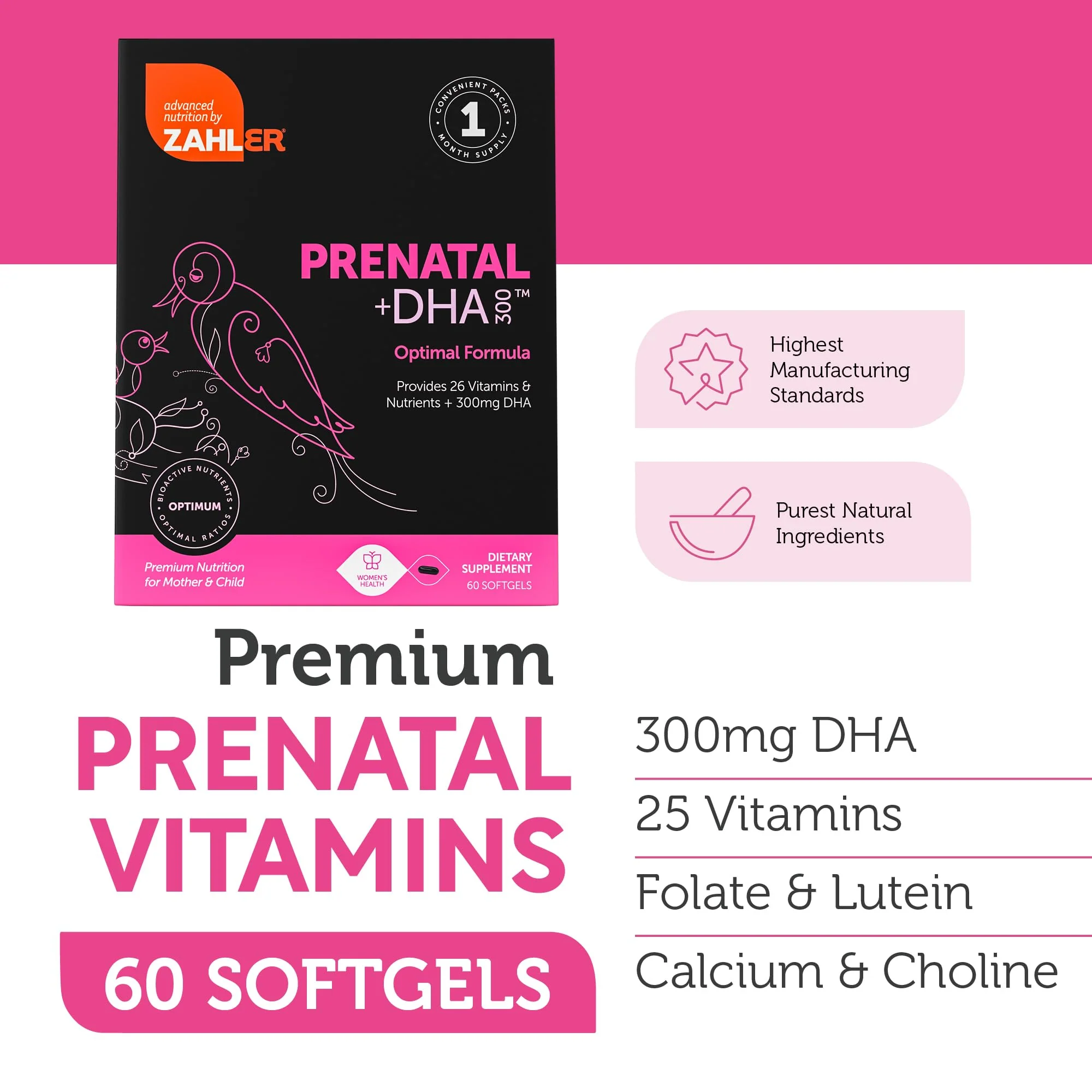 Zahler Prenatal Vitamin with DHA & Folate - 60 Softgels | Kosher Prenatal - Image 3