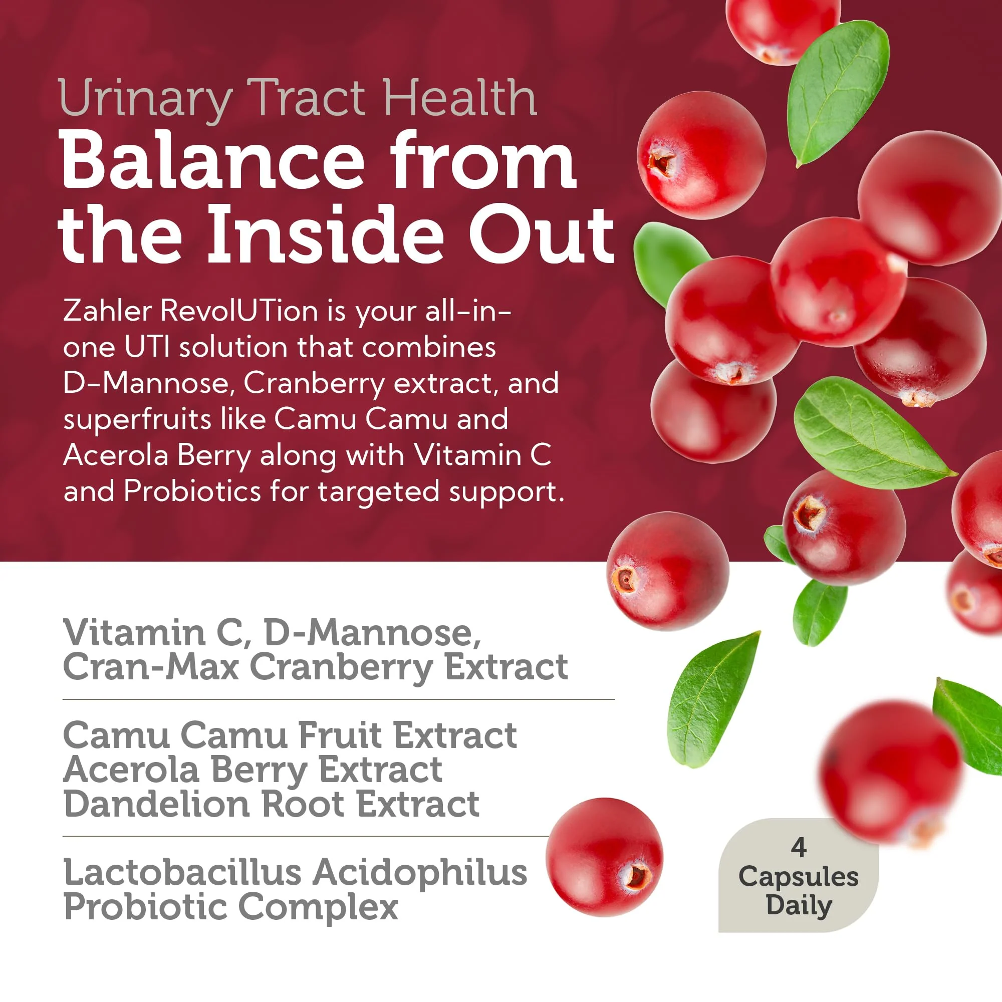 Zahler Revolution - Complete Women's Urinary Tract Health Formula with Probiotics | UTI Support for Women (120 Capsules) - Image 10