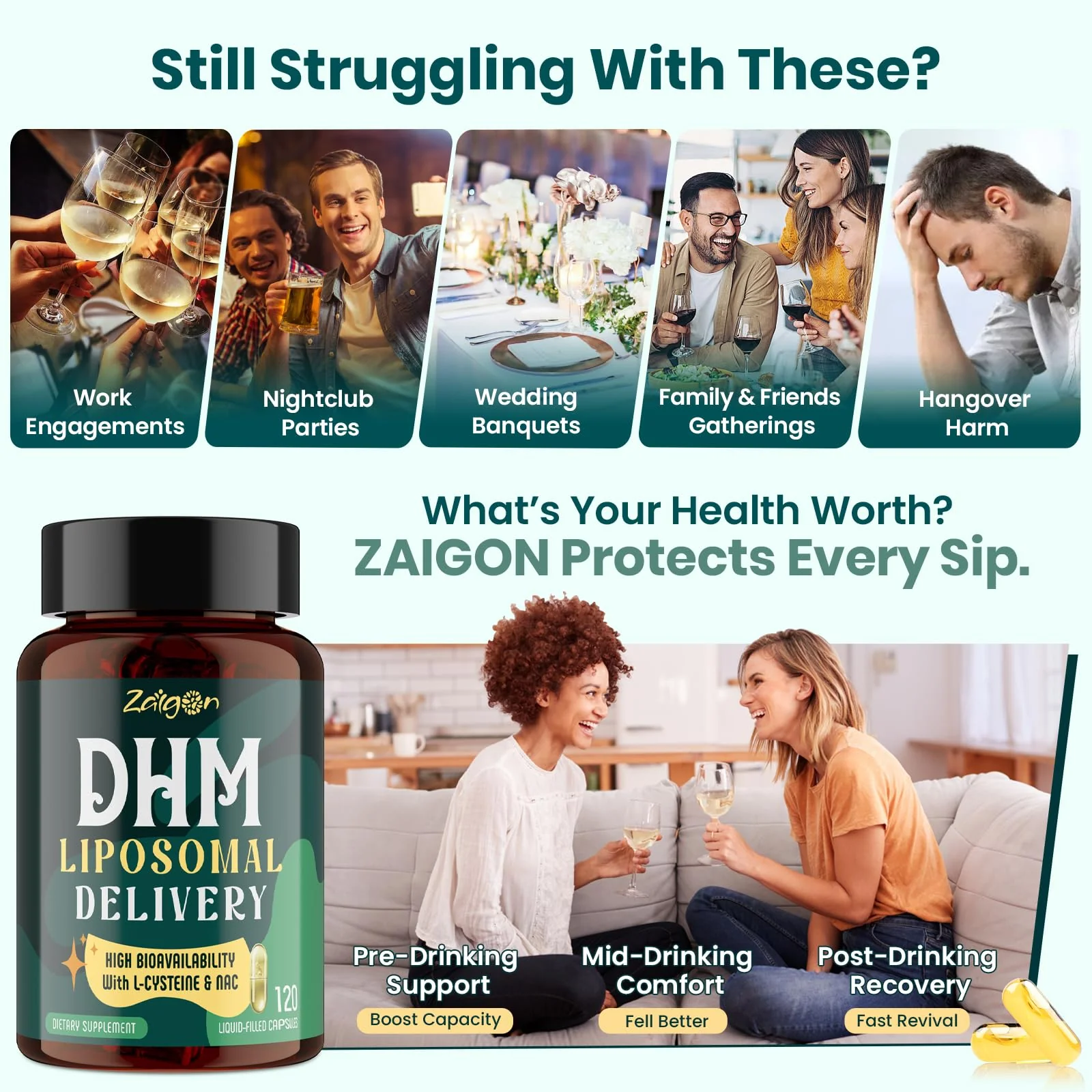 Zaigon Hangover DHM Supplements – Recovery & Liver Support, 240 Capsules - Image 2