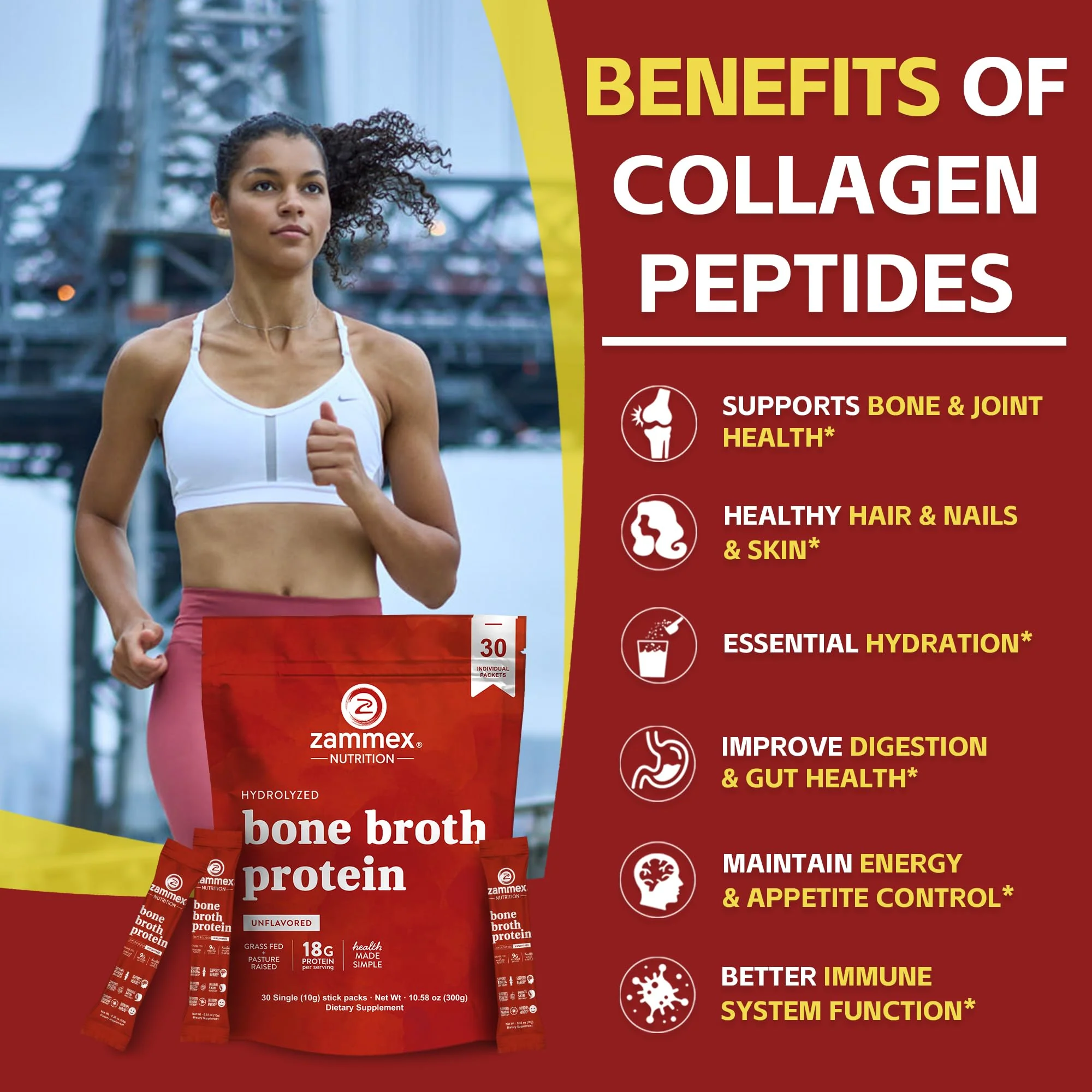 Zammex Bone Broth Packets – 20g Collagen Protein, 30 Travel Sticks, Gluten-Free, Keto & Paleo (15 Servings) - Image 3