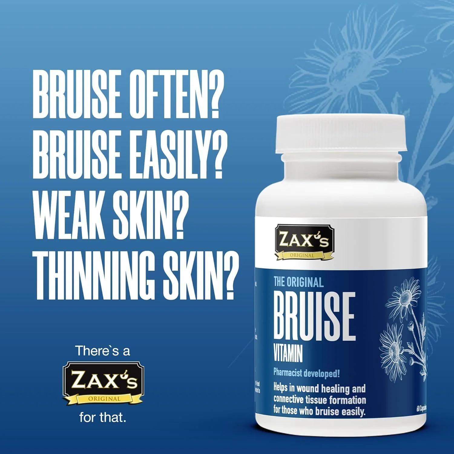 Zax's Original Bruise Vitamin 2-Pack – Pharmacist-Developed Bruising Supplements with Zinc, Vitamins C, D3, K | 120 Caps - Image 5