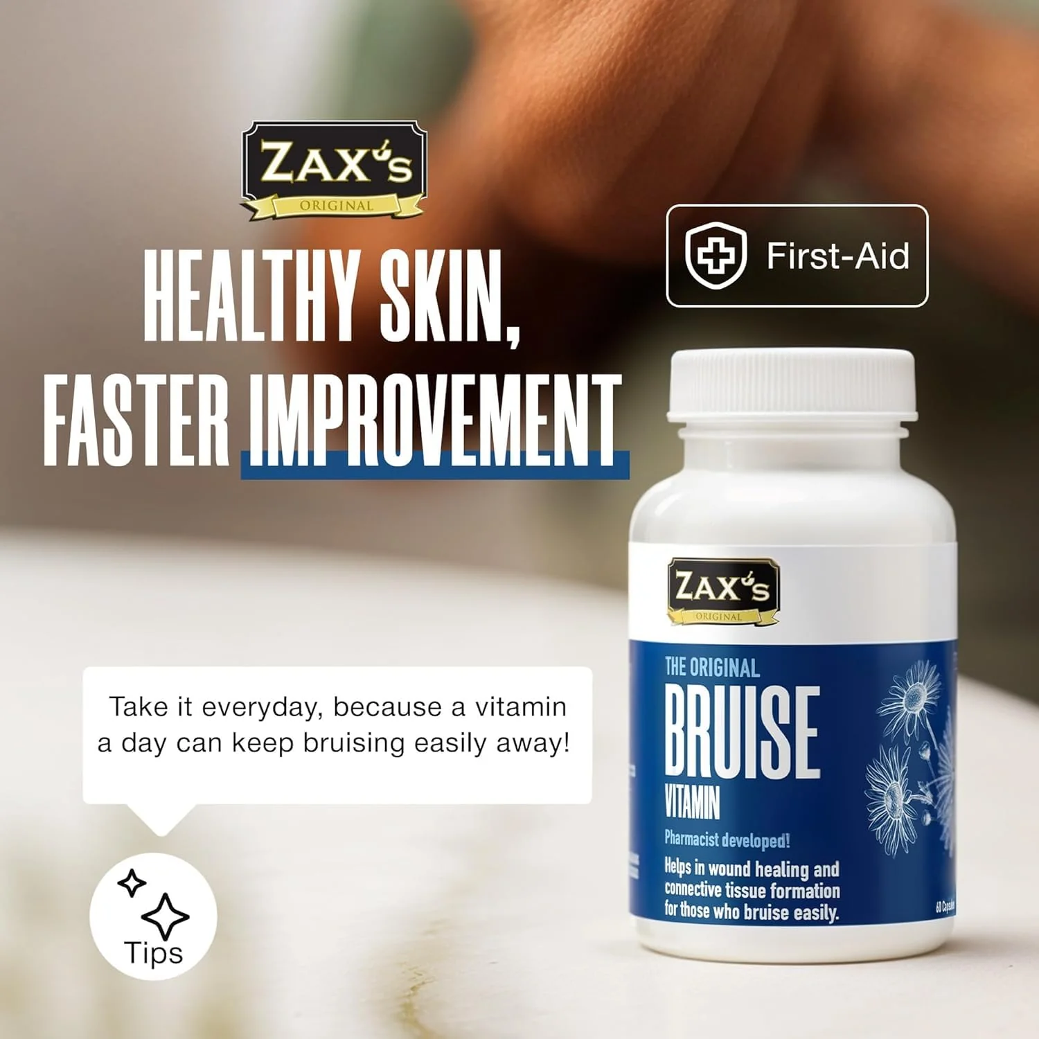 Zax's Original Bruise Vitamin 2-Pack – Pharmacist-Developed Bruising Supplements with Zinc, Vitamins C, D3, K | 120 Caps - Image 6