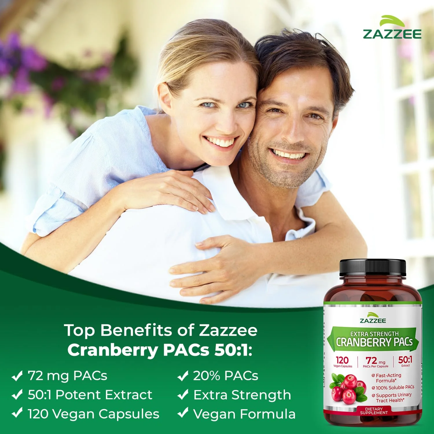 Zazzee Cranberry PACs – 72 mg per Capsule, 2x Strength, 120 Vegan Capsules, 50:1 Extract, Made in USA - Image 3