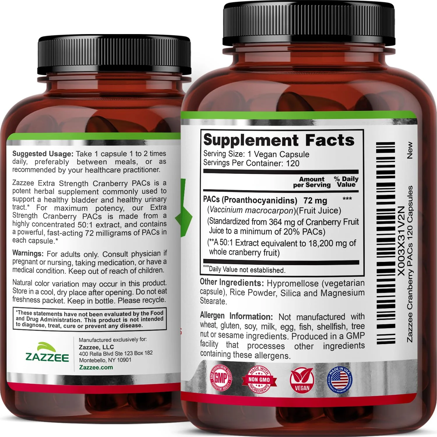 Zazzee Cranberry PACs – 72 mg per Capsule, 2x Strength, 120 Vegan Capsules, 50:1 Extract, Made in USA - Image 8