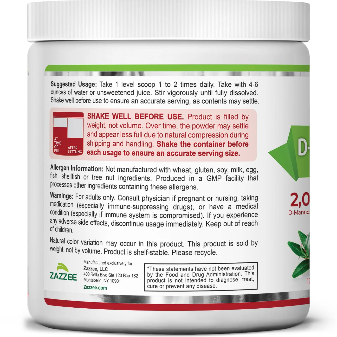 Zazzee D-Mannose Powder Plus with Probiotics & Cranberry Juice Extract | 2000 mg, 120 Servings - Image 5