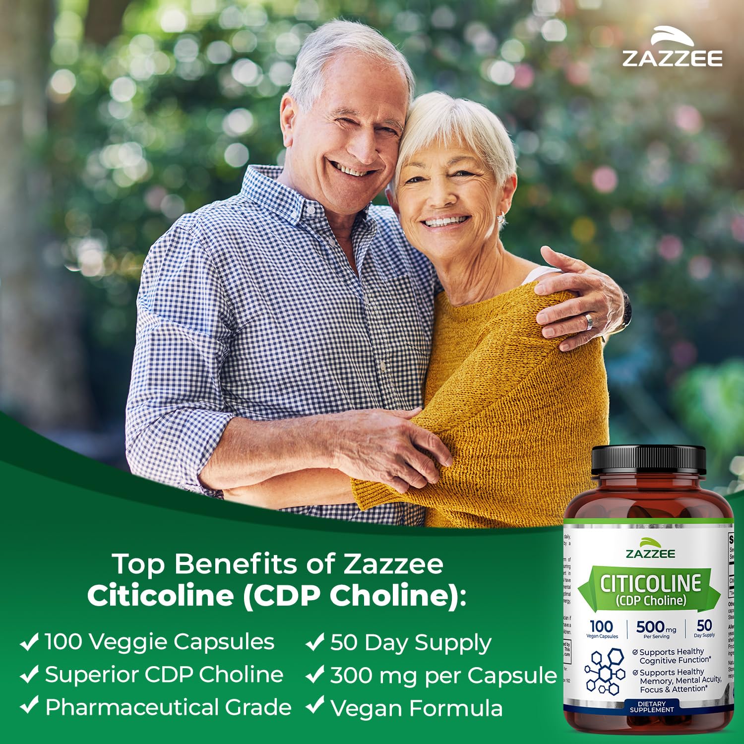 Zazzee Extra Strength Citicoline 500 mg – 100 Vegan Capsules | CDP Choline - Image 2