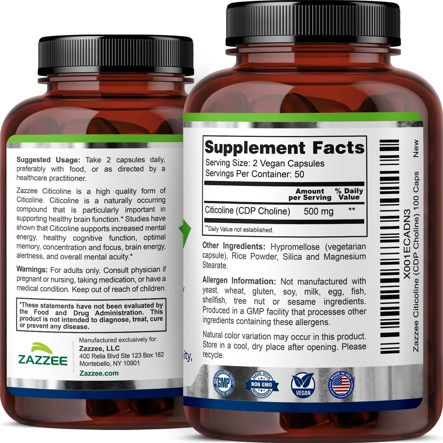 Zazzee Extra Strength Citicoline 500 mg – 100 Vegan Capsules | CDP Choline - Image 8
