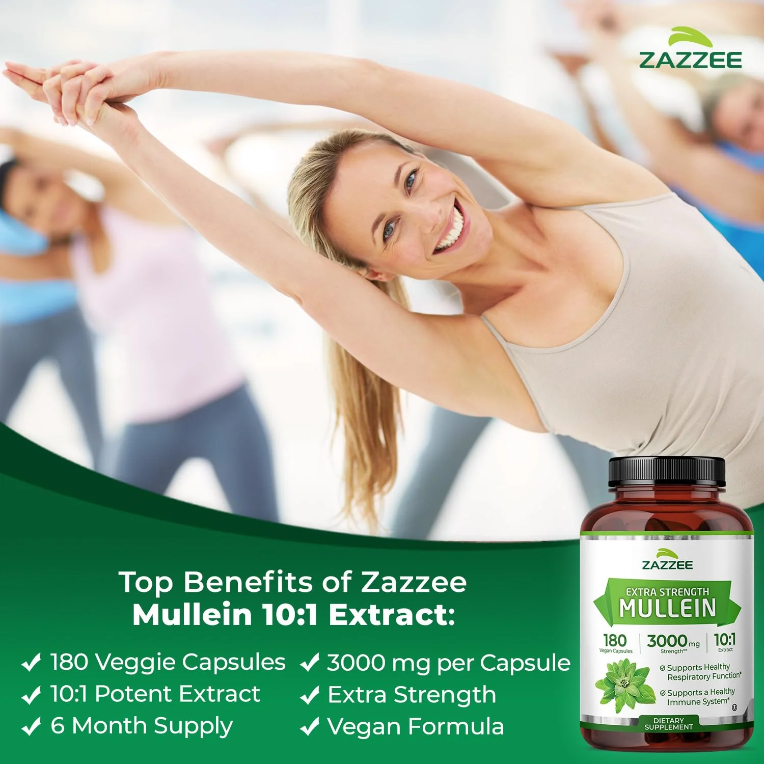 Zazzee Extra Strength Mullein 10:1 Extract – 3000 mg per Capsule, 180 Vegan Capsules, USA Made - Image 3