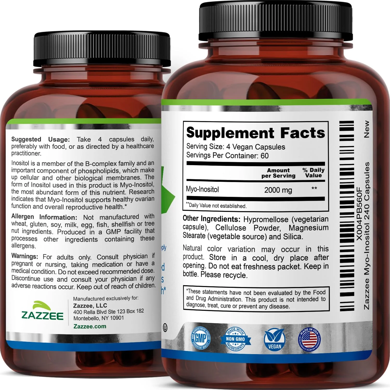 Zazzee Myo-Inositol Capsules - 2000 mg per Serving, 240 Vegetarian Capsules, 40:1 Ratio for Hormone Balance & Ovarian Support - Image 8
