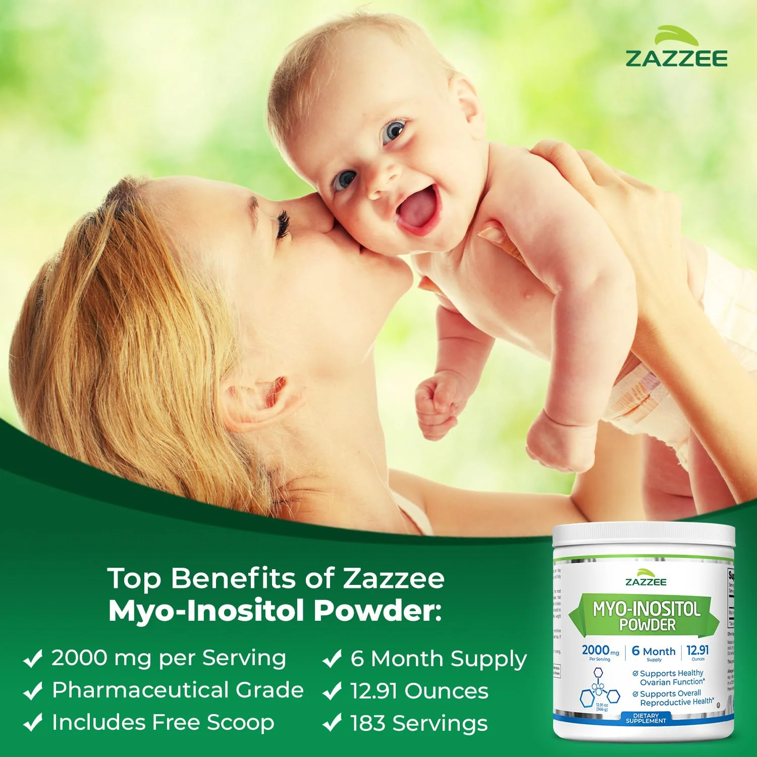 Zazzee Myo-Inositol Powder – 6 Month Supply, 183 Servings, 2000 mg per Serving, Free Scoop, Vegan & Non-GMO - Image 3