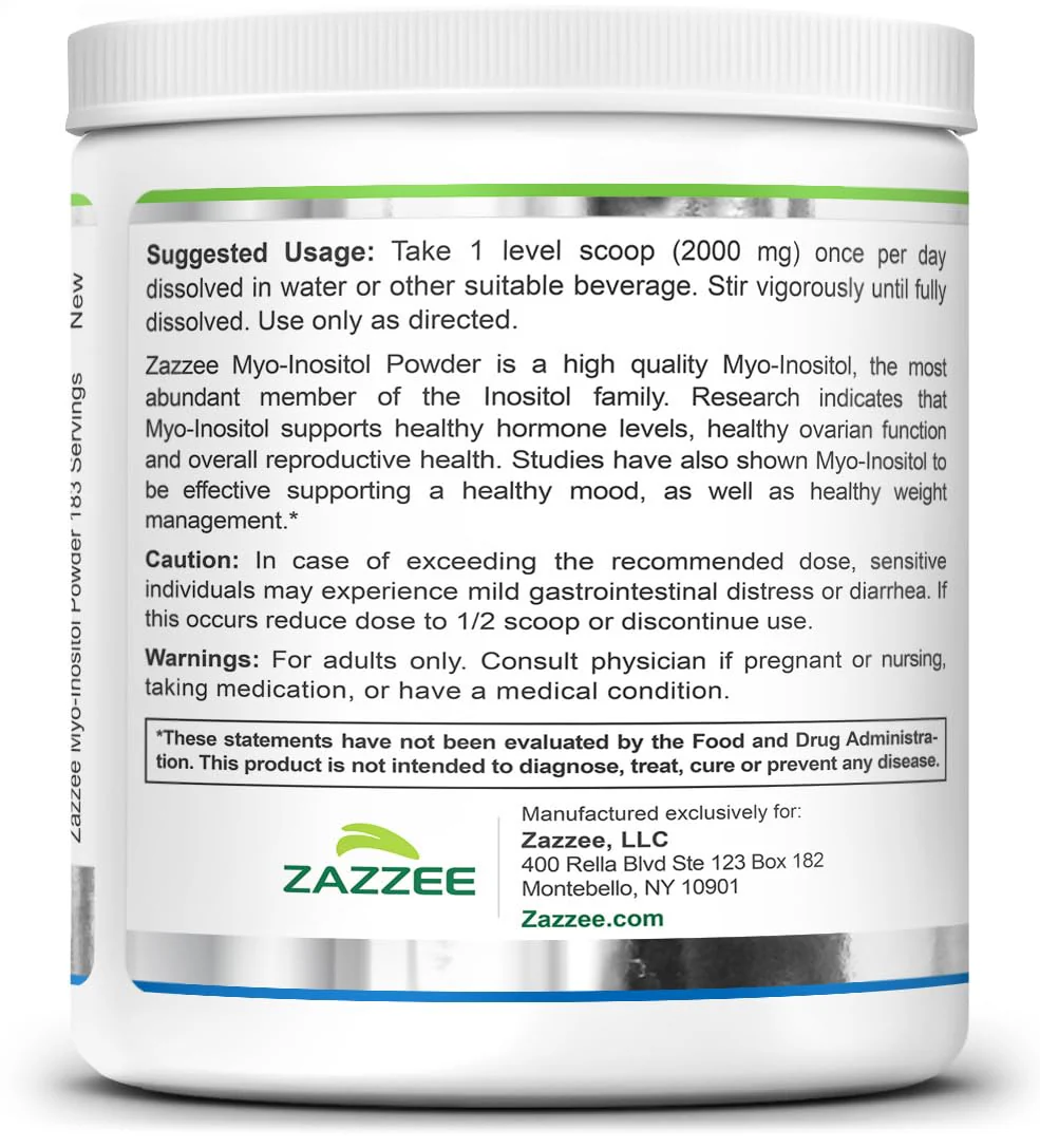 Zazzee Myo-Inositol Powder – 6 Month Supply, 183 Servings, 2000 mg per Serving, Free Scoop, Vegan & Non-GMO - Image 9