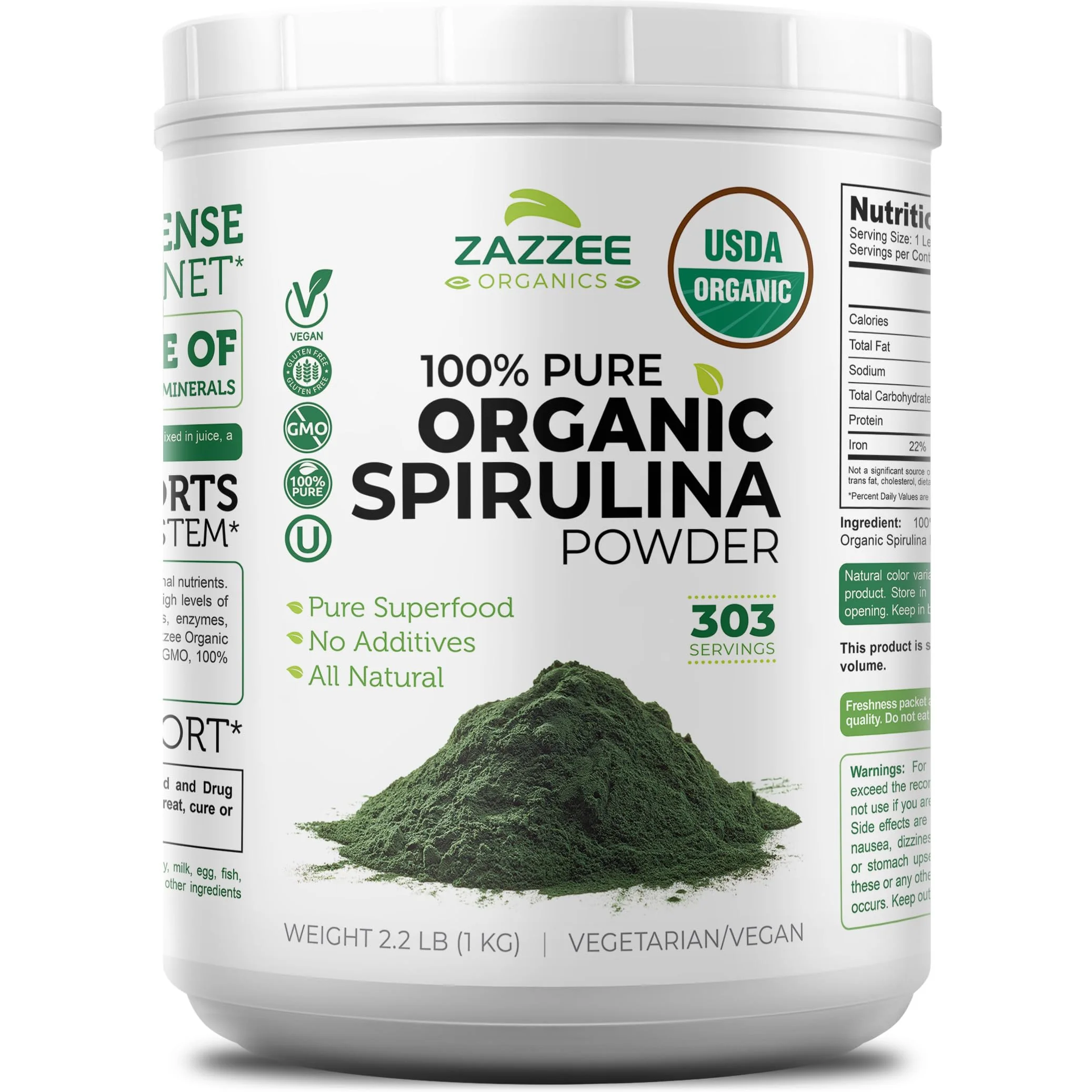 Zazzee Organic Spirulina Powder – 2.2 lb / 1 KG, USDA Certified, 303 Servings, Kosher, Non-GMO, Gluten-Free - Image 10