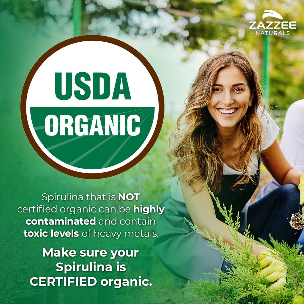 Zazzee Organic Spirulina Powder – 2.2 lb / 1 KG, USDA Certified, 303 Servings, Kosher, Non-GMO, Gluten-Free - Image 4