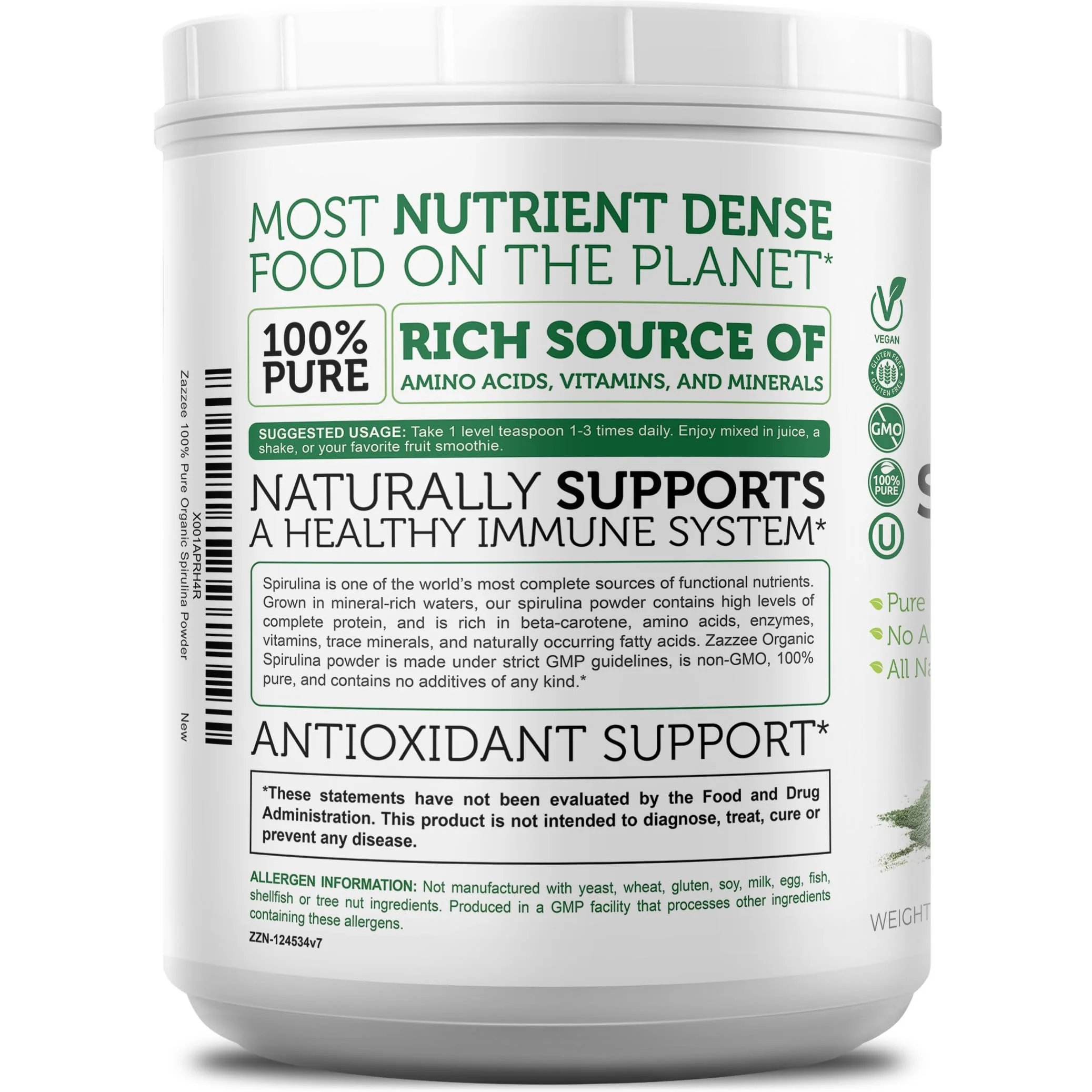 Zazzee Organic Spirulina Powder – 2.2 lb / 1 KG, USDA Certified, 303 Servings, Kosher, Non-GMO, Gluten-Free - Image 8