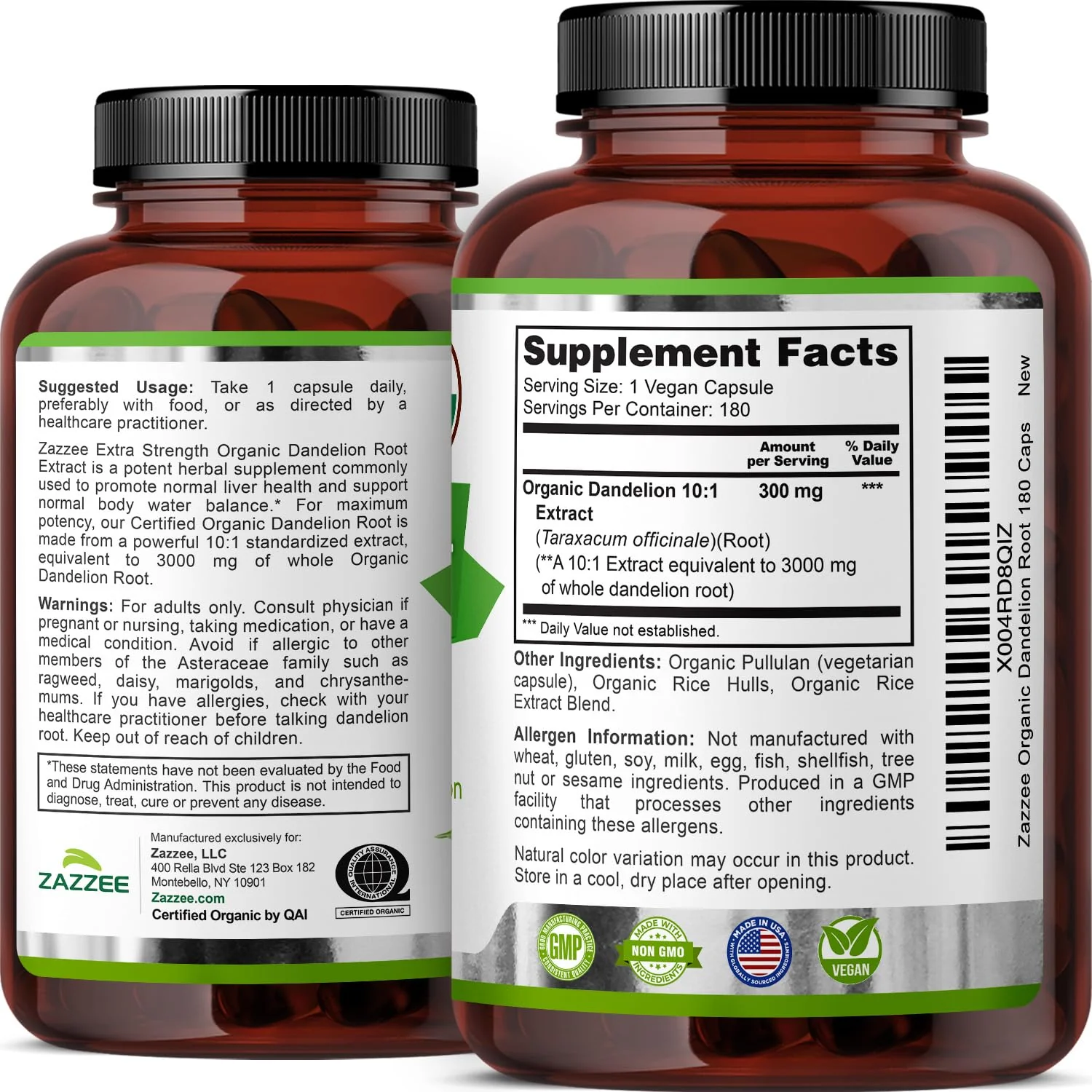 Zazzee USDA Organic Dandelion Root 10:1 Extract – 3000 mg, 180 Capsules, 6 Month Supply - Image 8