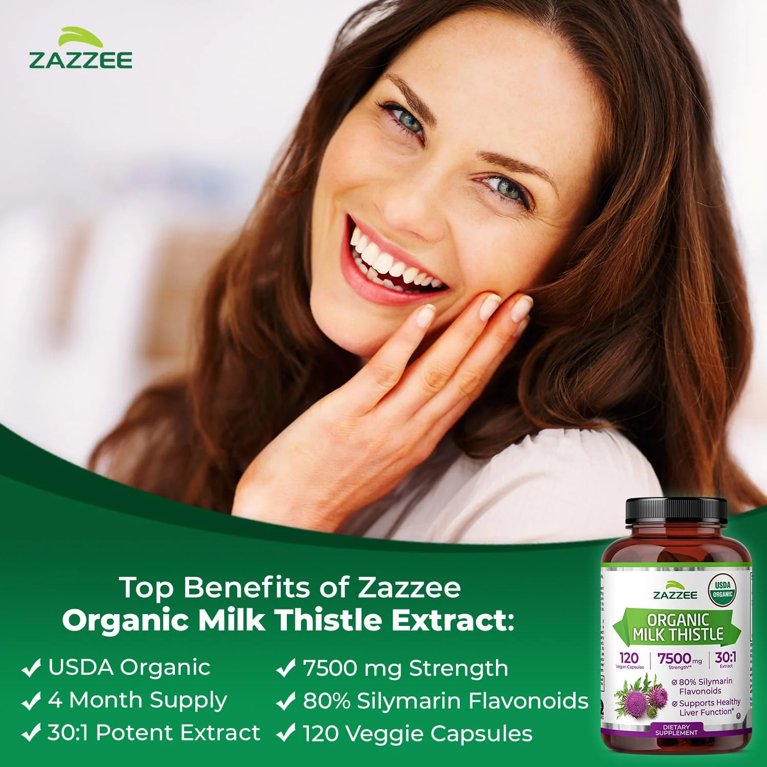 Zazzee USDA Organic Milk Thistle 30:1 Extract - 7500 mg, 120 Veg Capsules - Image 4