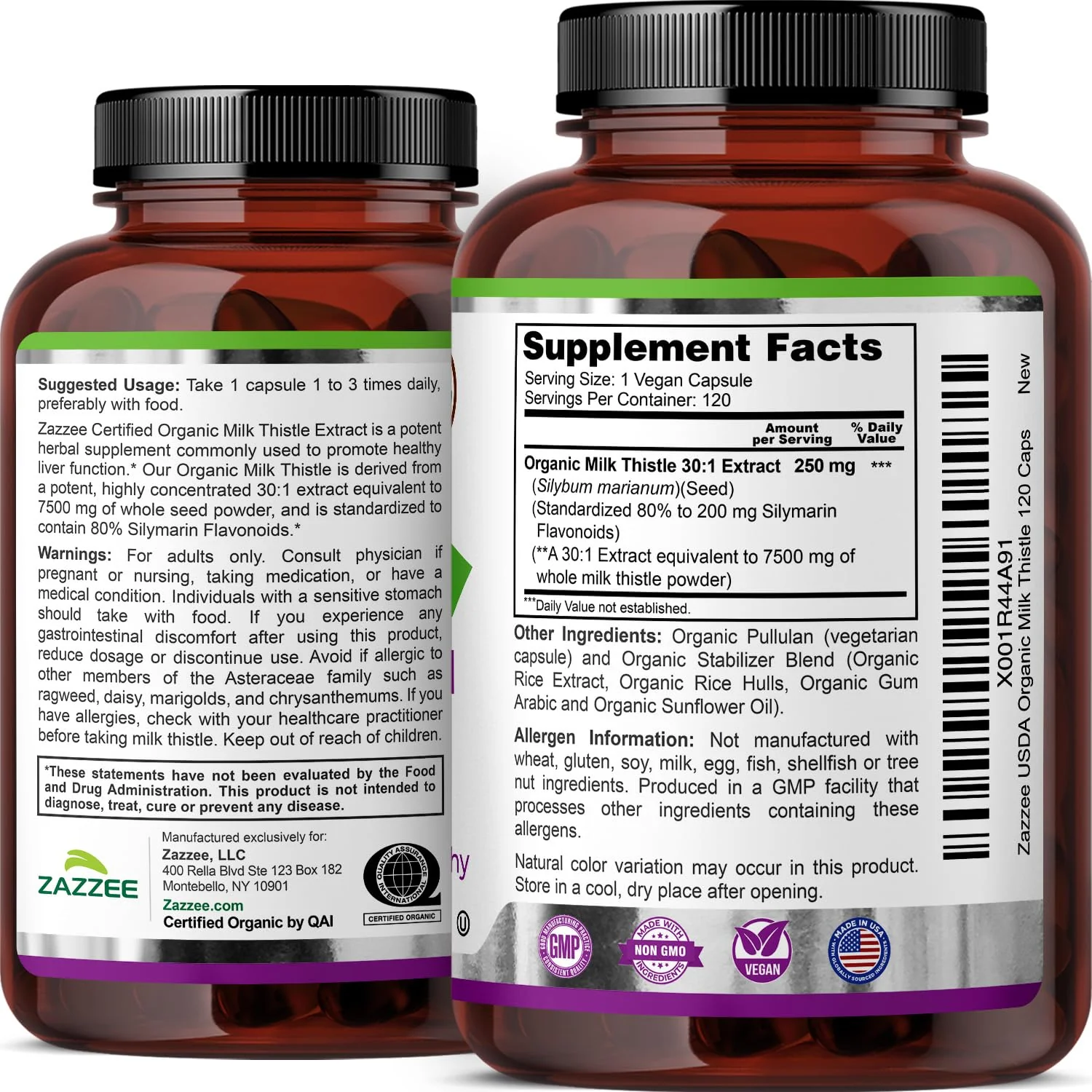 Zazzee USDA Organic Milk Thistle 30:1 Extract - 7500 mg, 120 Veg Capsules - Image 9