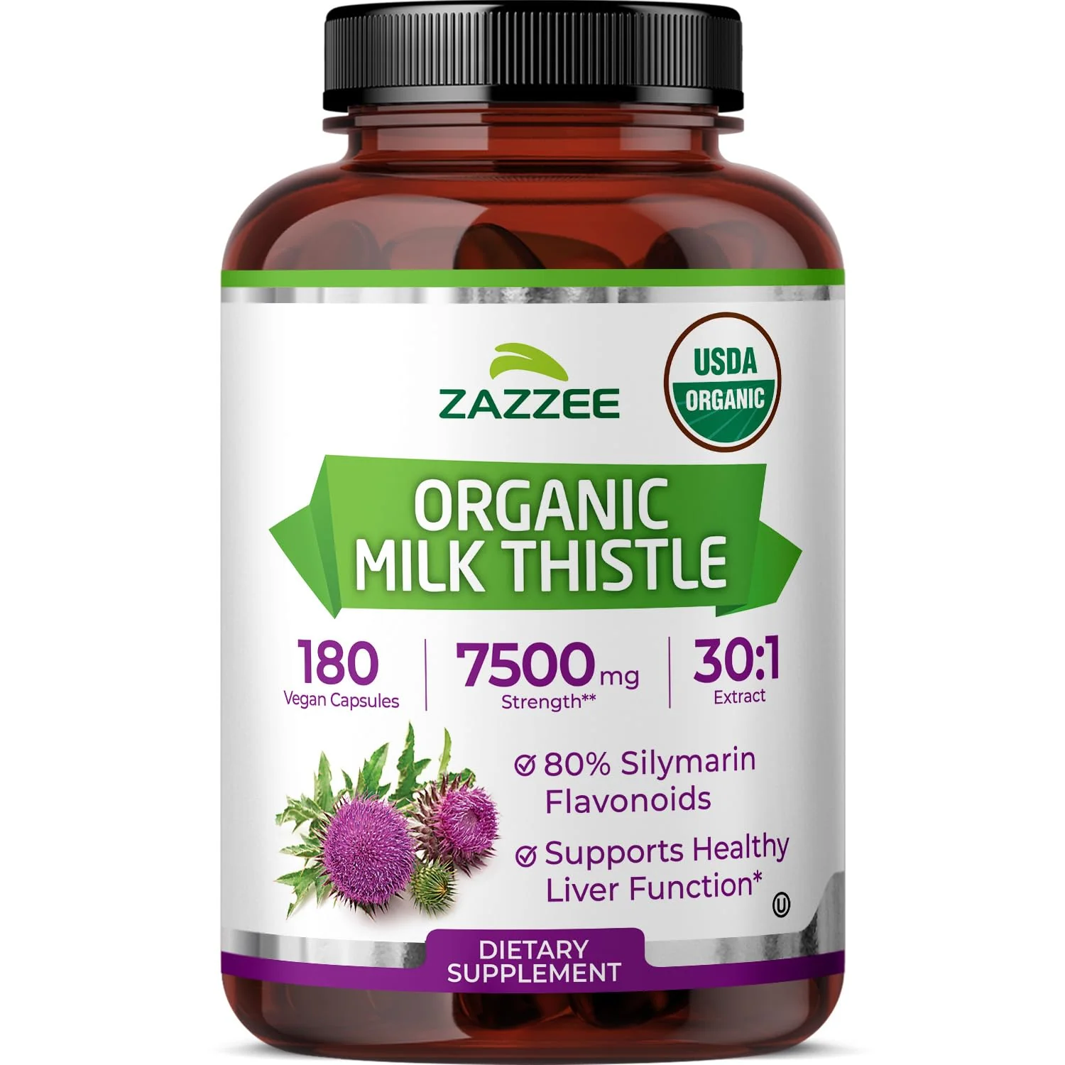 Zazzee USDA Organic Milk Thistle 30:1 Extract – 7500 mg per Capsule, 180 Vegan Capsules, 80% Silymarin, USA Made - Image 10
