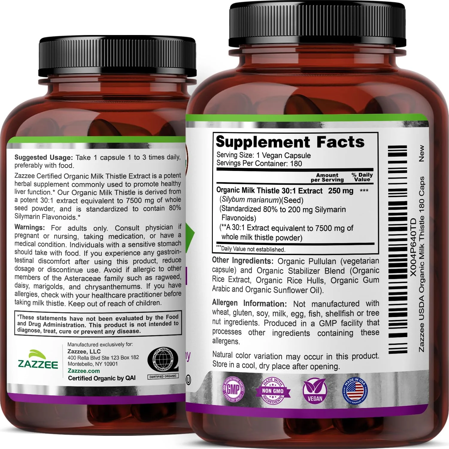 Zazzee USDA Organic Milk Thistle 30:1 Extract – 7500 mg per Capsule, 180 Vegan Capsules, 80% Silymarin, USA Made - Image 18