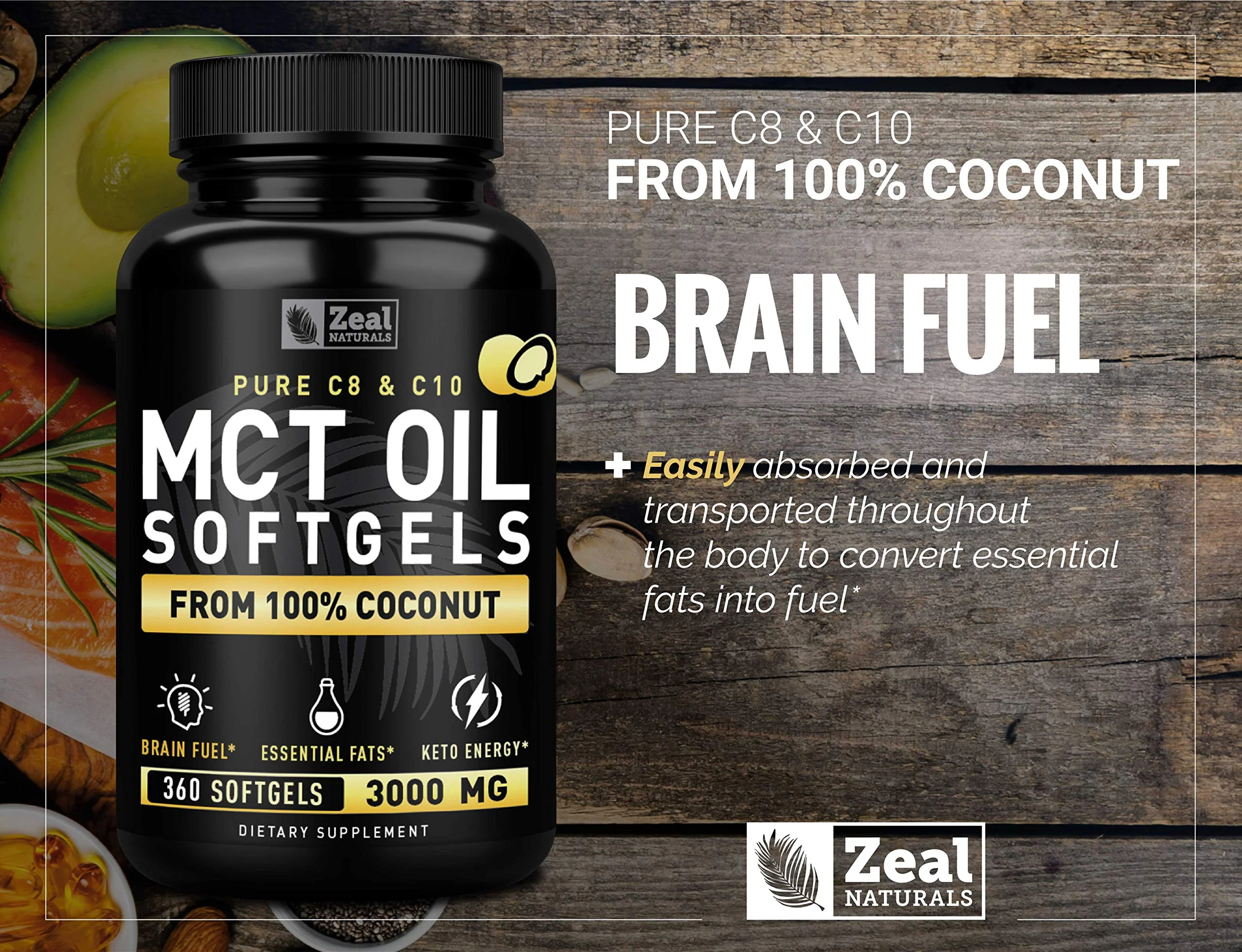Zeal Naturals Pure MCT Oil Capsules - 3000mg, 360 Softgels | C8/C10 MCT from Coconut | Energy Support & Focus | Gluten-Free - Image 5