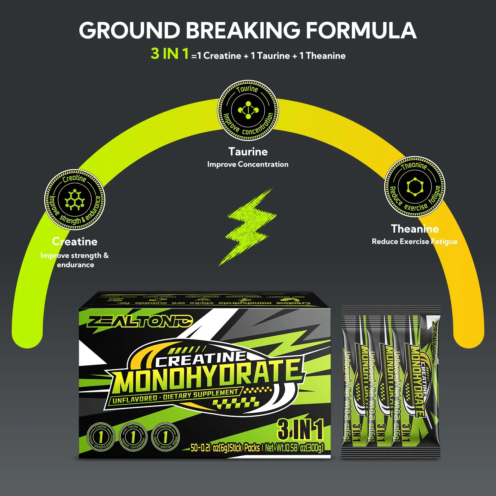 Zealtonic 5000mg Creatine Monohydrate Pack – 100 Servings with Taurine & L-Theanine - Image 10