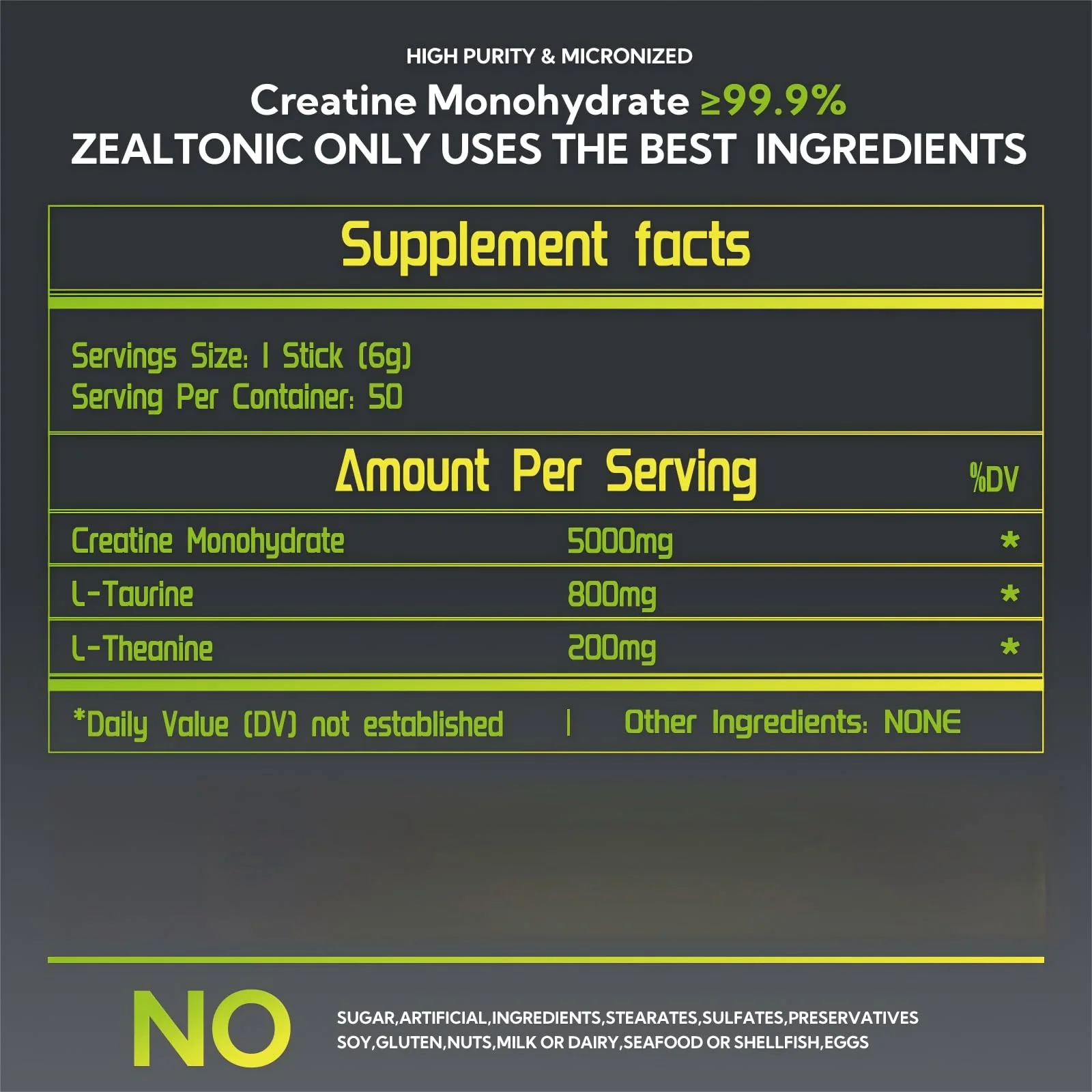Zealtonic 5000mg Creatine Monohydrate Pack – 100 Servings with Taurine & L-Theanine - Image 8