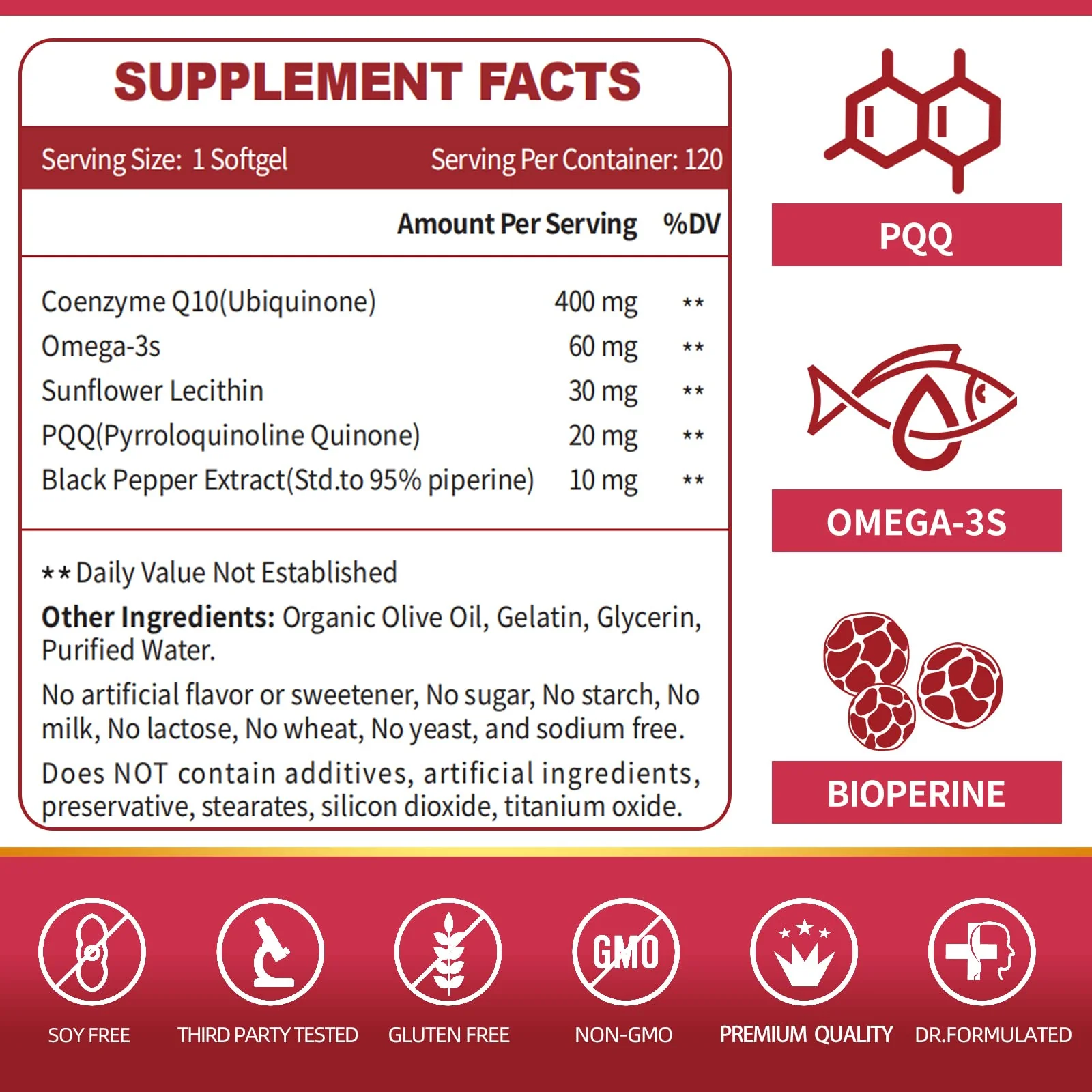 ZEBORA CoQ10 400mg Softgels with PQQ, BioPerine & Omega-3 - Image 3