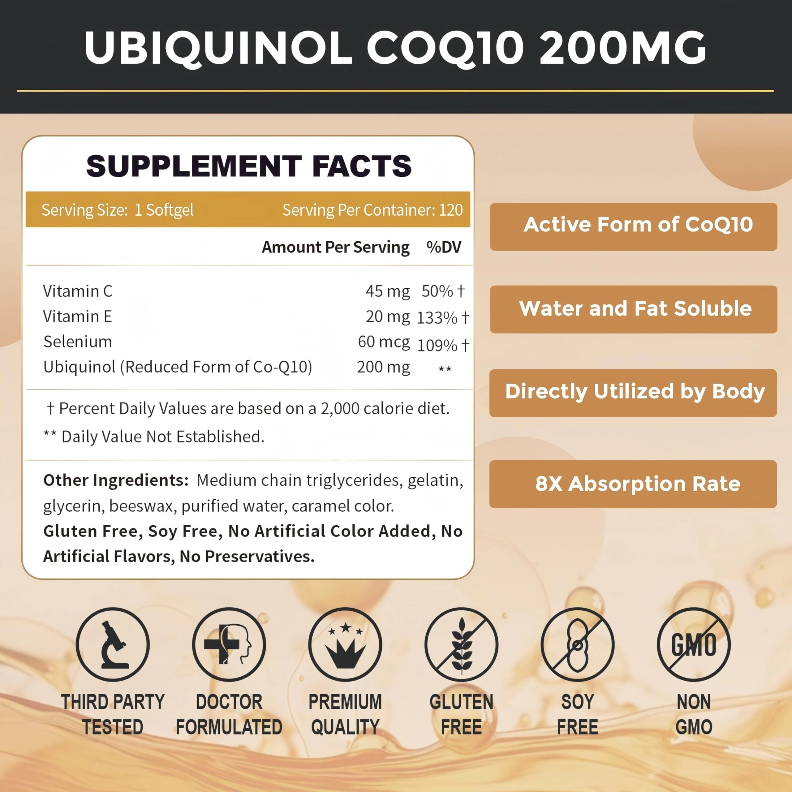 ZEBORA Ubiquinol CoQ10 200mg Softgels – 4-in-1 Antioxidant with Max Absorption (Pack of 2) - Image 2