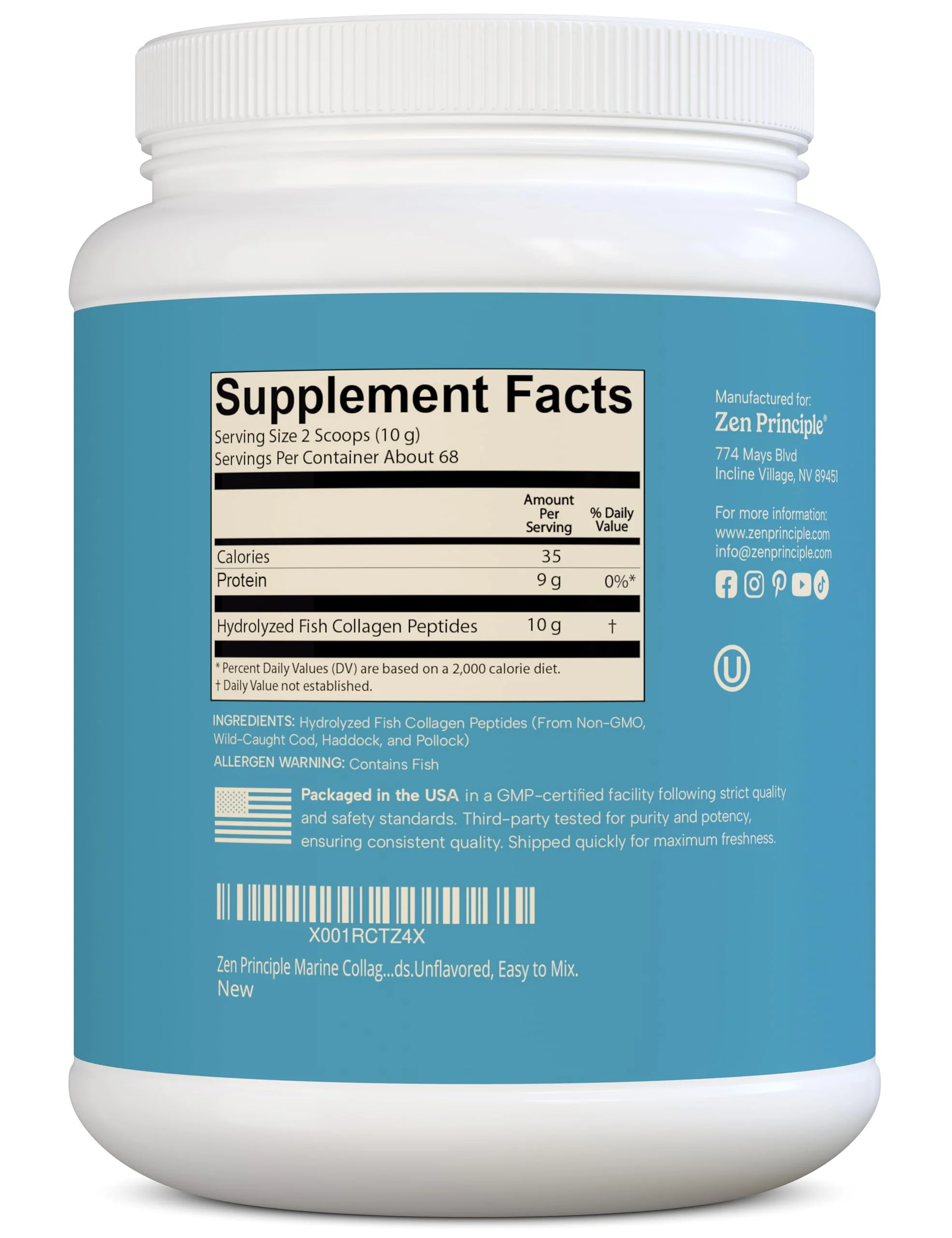 Zen Principle Marine Collagen Peptides Powder – 1.5 lb, Wild-Caught, Non-GMO, Hydrolyzed Type I & III - Image 4