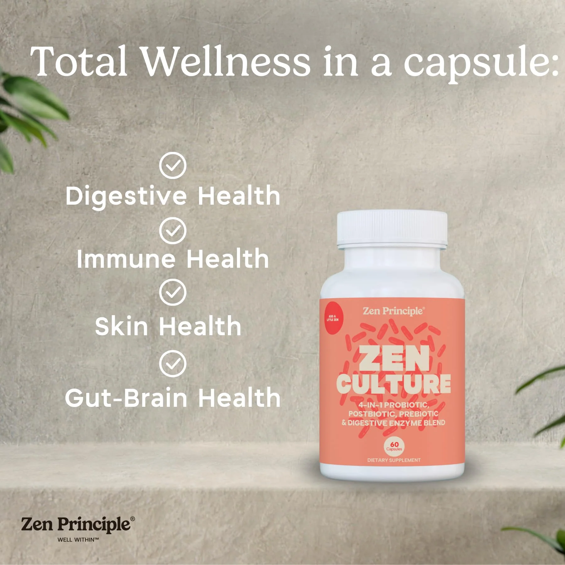 Zen Principle Zenculture™ – 4-in-1 Synbiotic Supplement (Probiotic + Prebiotic + Postbiotic + Digestive Enzymes) with CoreBiome® • 60 Capsules - Image 4