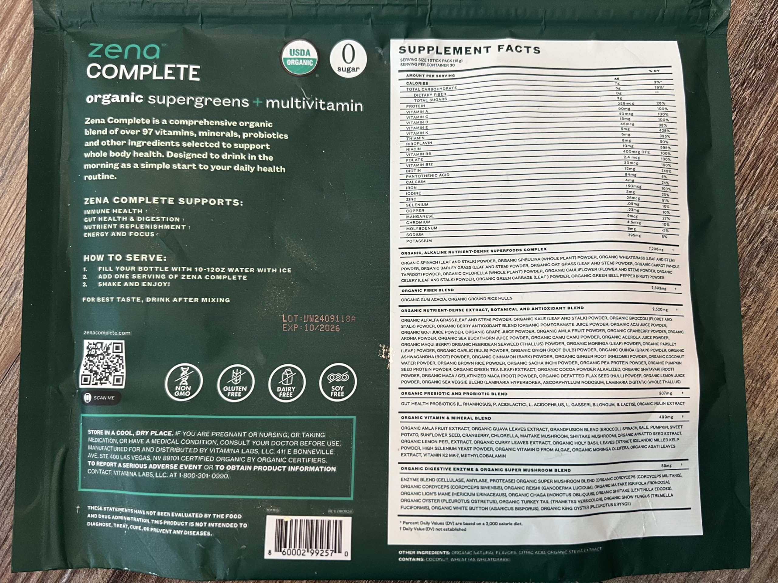 Zena Nutrition Complete Organic Super Greens Powder & Multivitamin – Watermelon Citrus, 30 Packets - Image 16