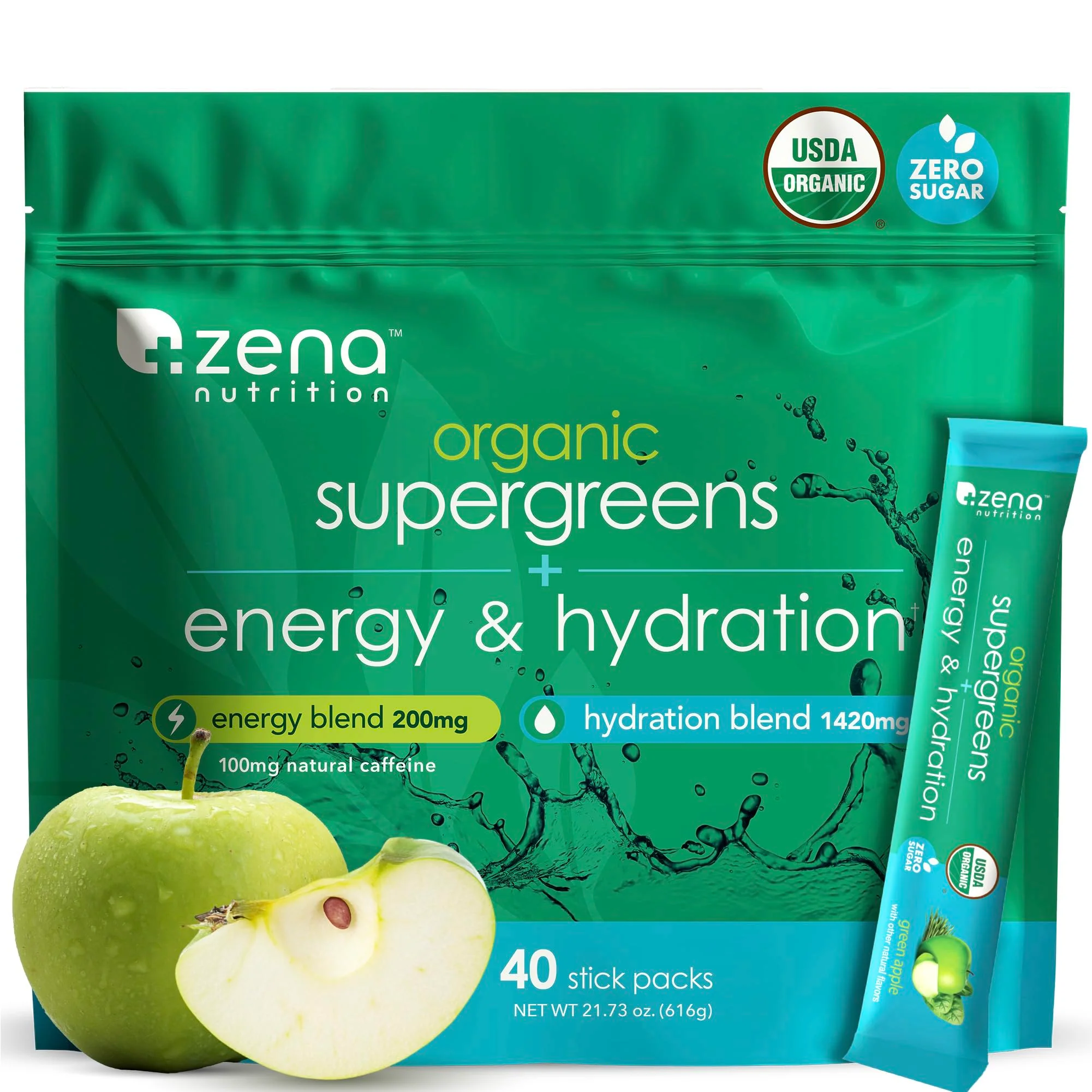 Zena Nutrition Organic Super Greens Energy & Hydration Powder — 70+ Superfoods, 0 Sugar, 5g Fiber, 40 Packets - Image 8